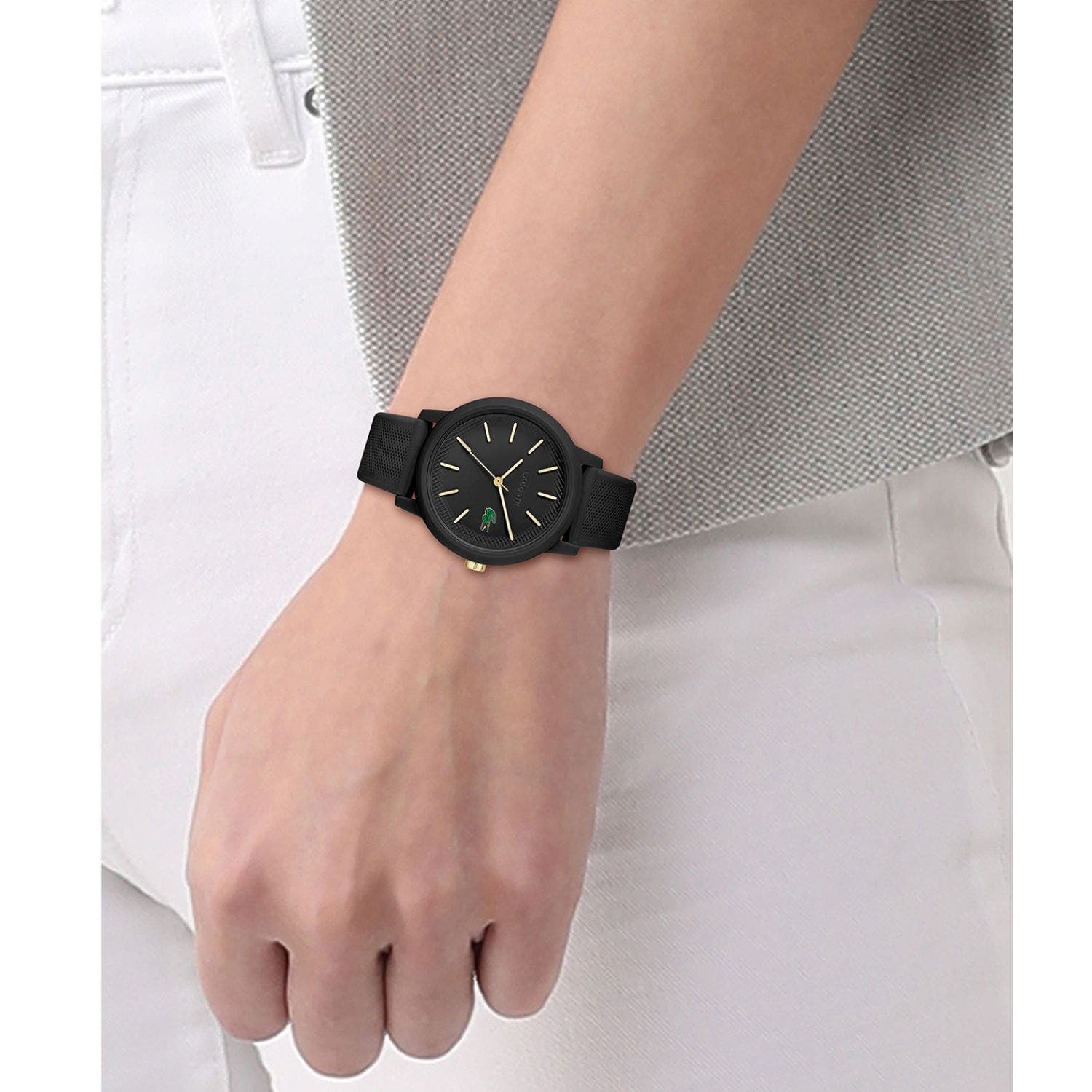 Women's Lacoste.12.12 Black Silicone Strap Watch
