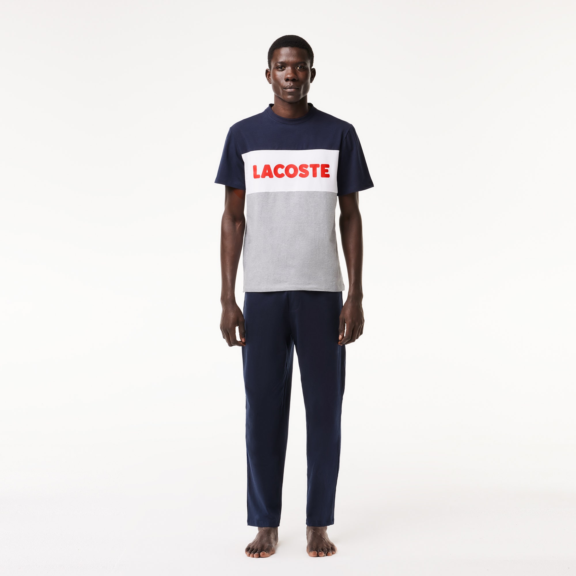 Long Colour-Block Cotton Pyjama Set