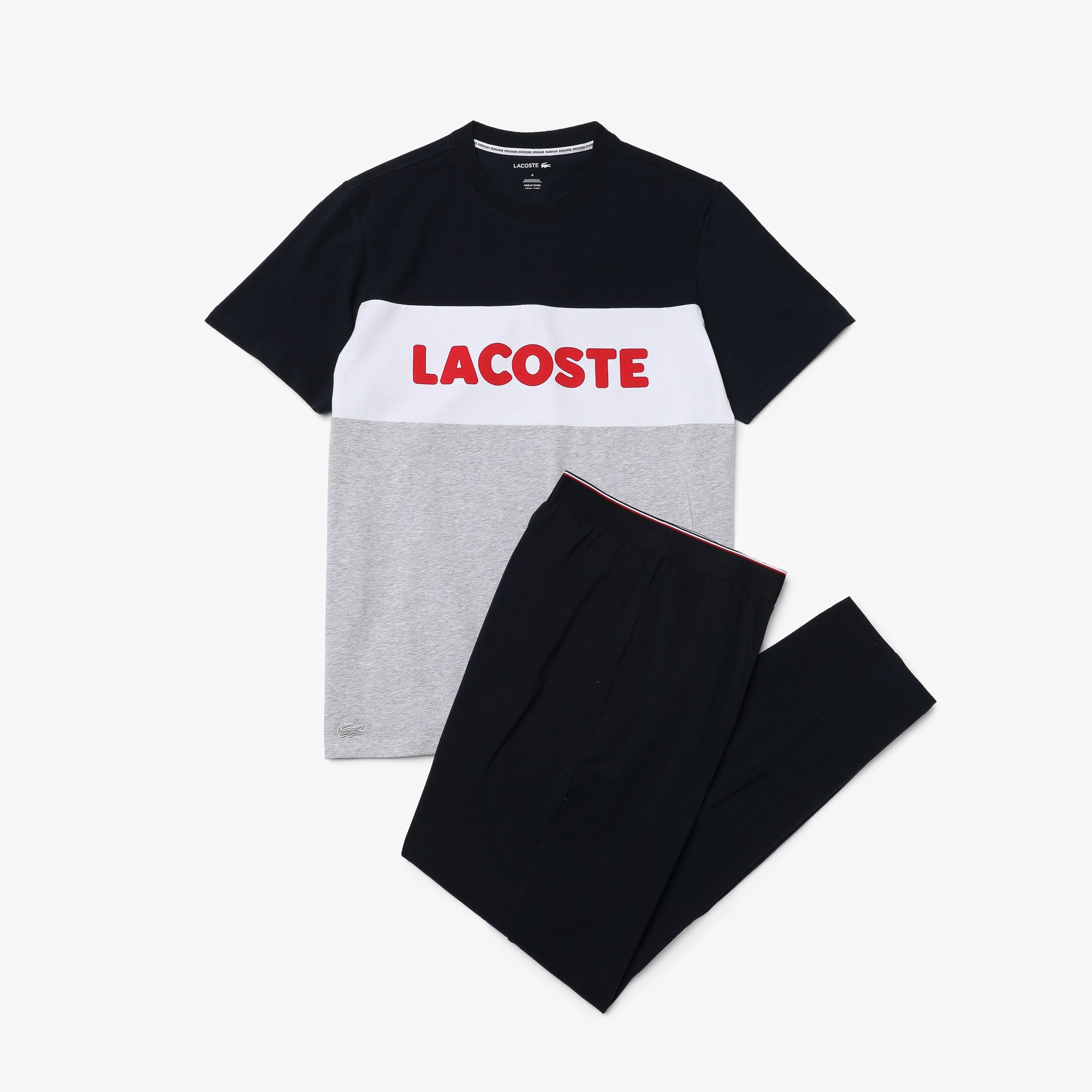 Long Colour-Block Cotton Pyjama Set