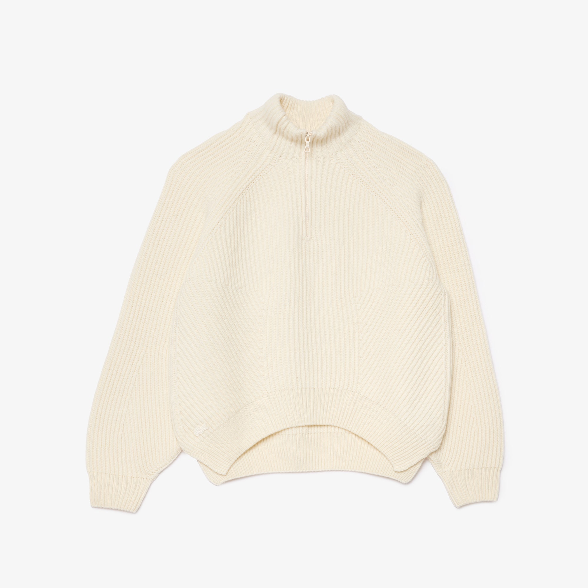 Zipped Wool Shaker Rib Knit Sweater