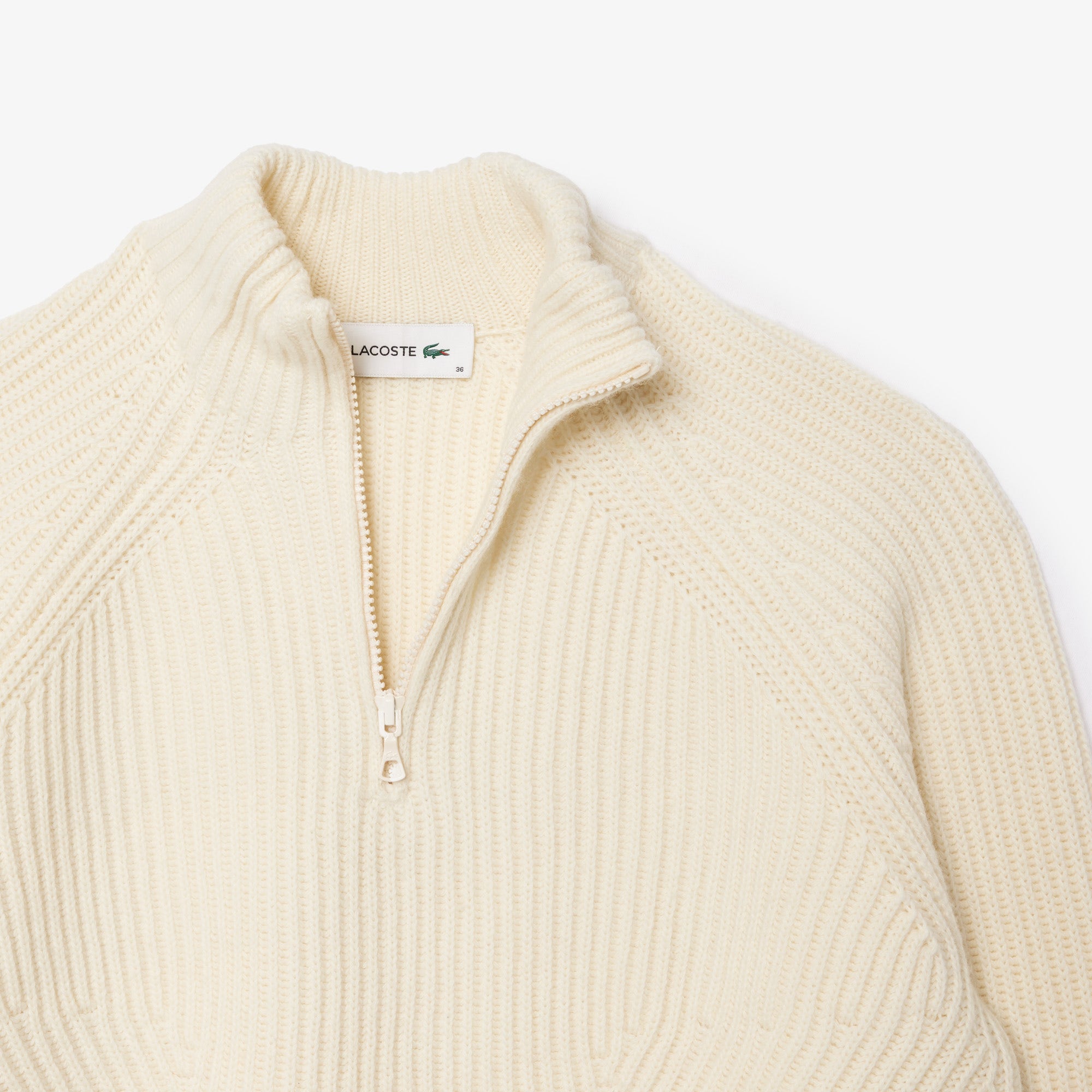 Zipped Wool Shaker Rib Knit Sweater