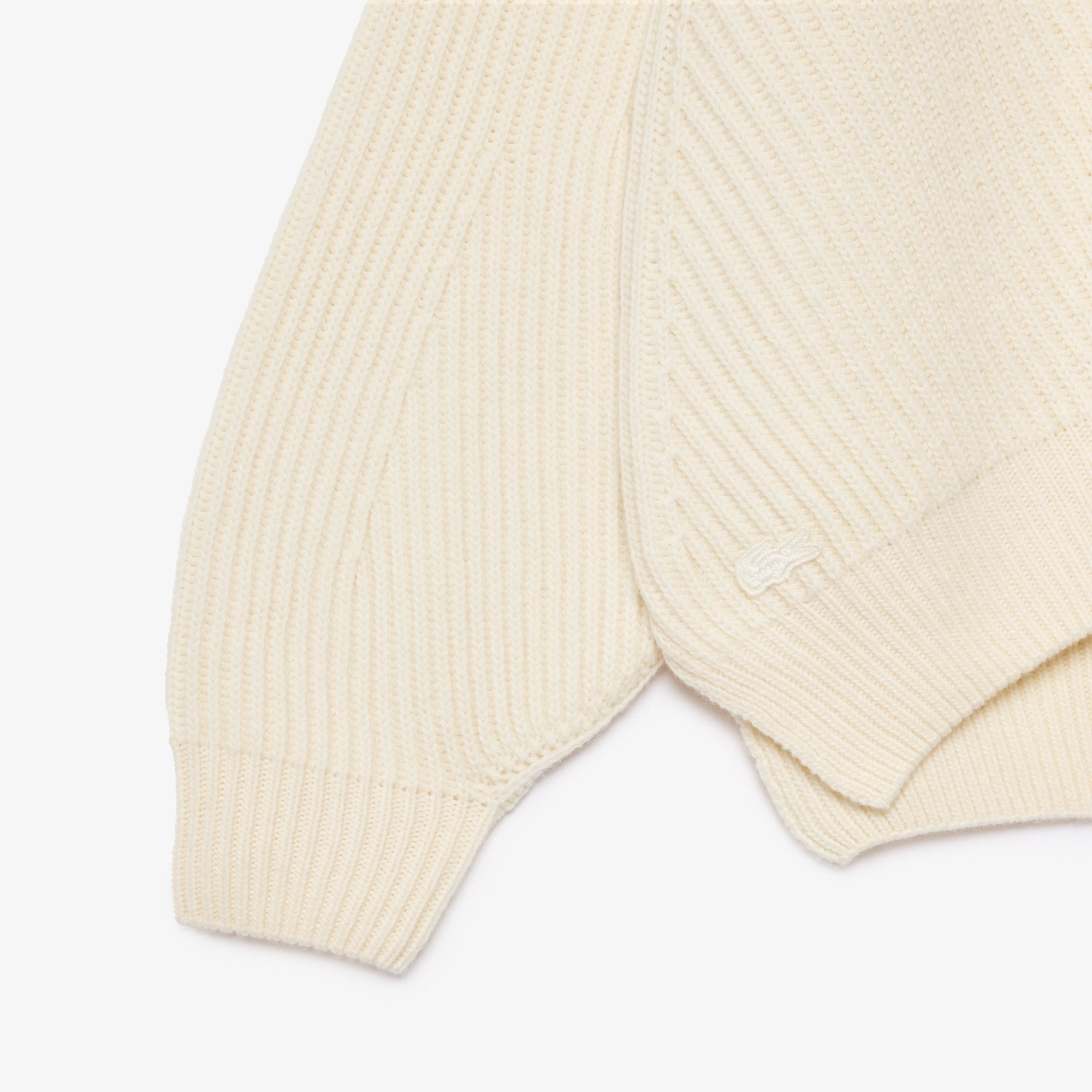 Zipped Wool Shaker Rib Knit Sweater