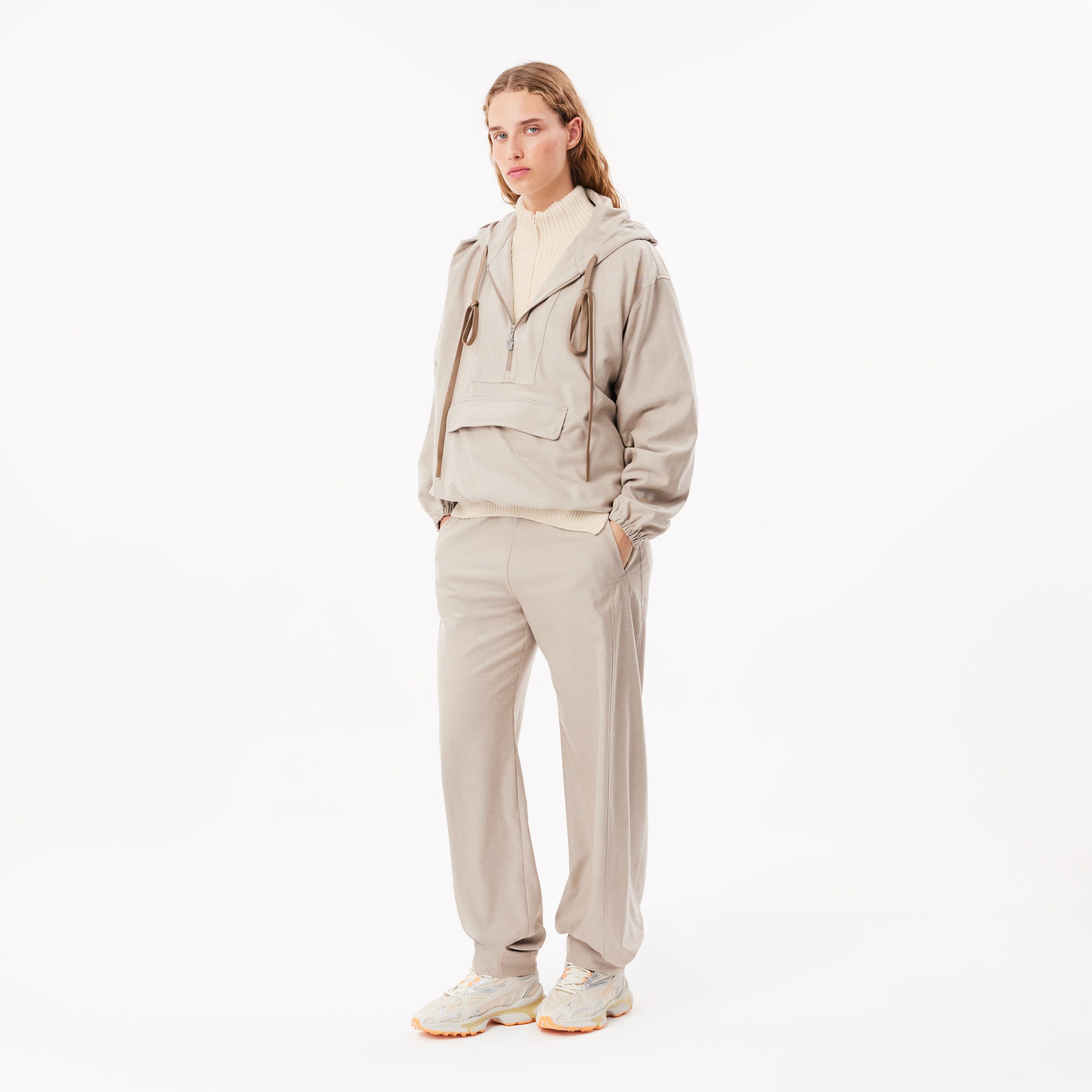 Zipped Wool Shaker Rib Knit Sweater
