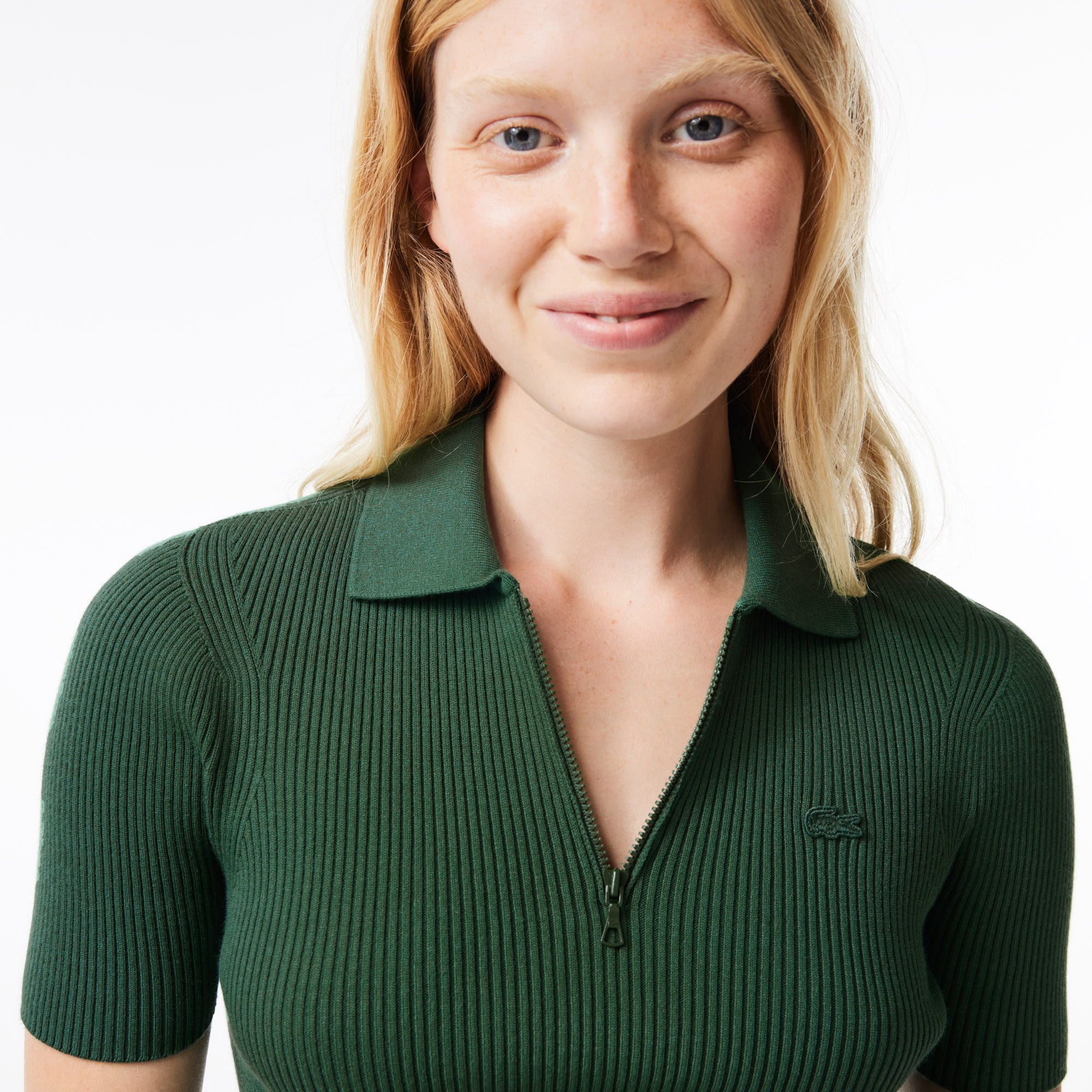 Women's Lacoste Zipped Knit Polo Shirt