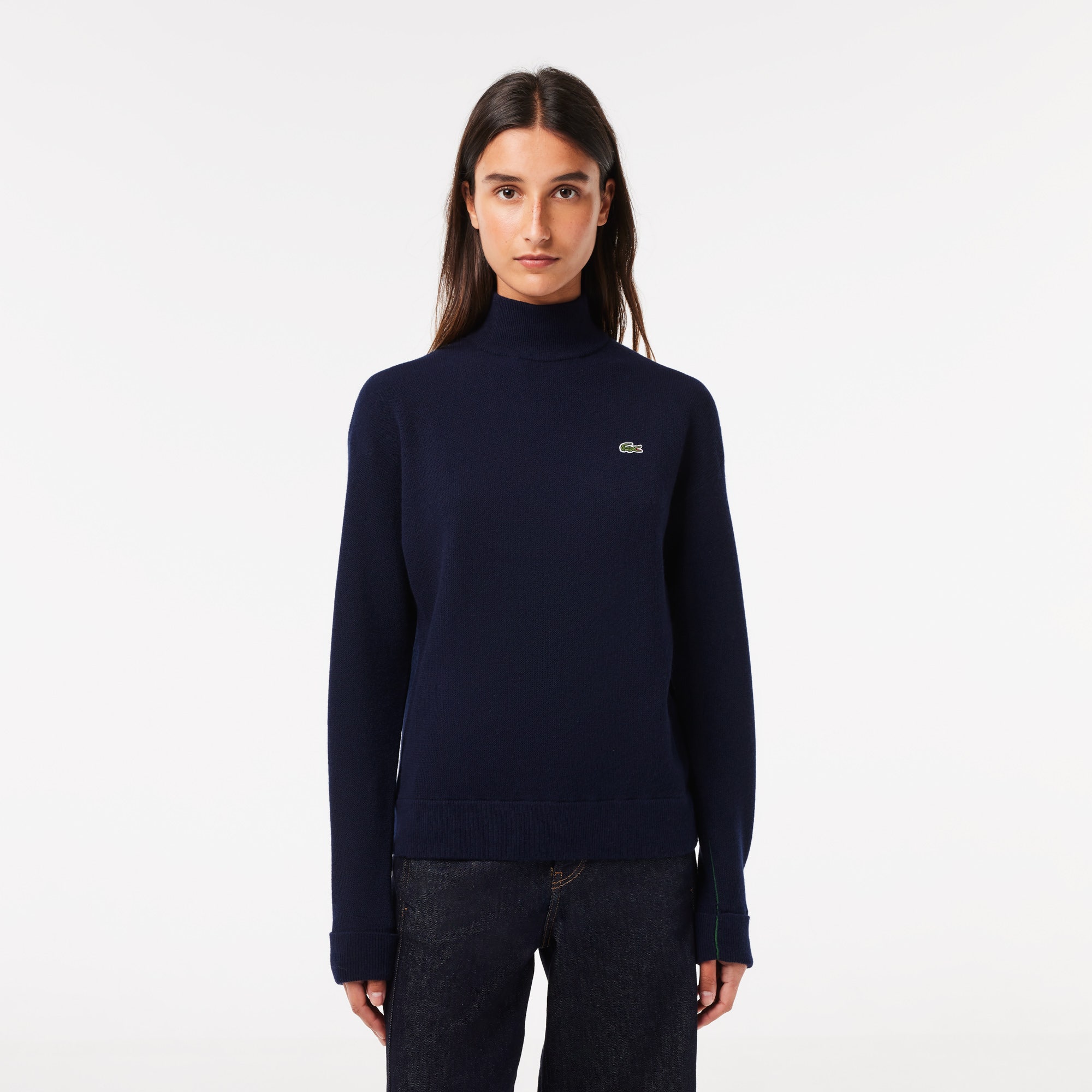 Relaxed Fit Carded Wool High Neck Sweater