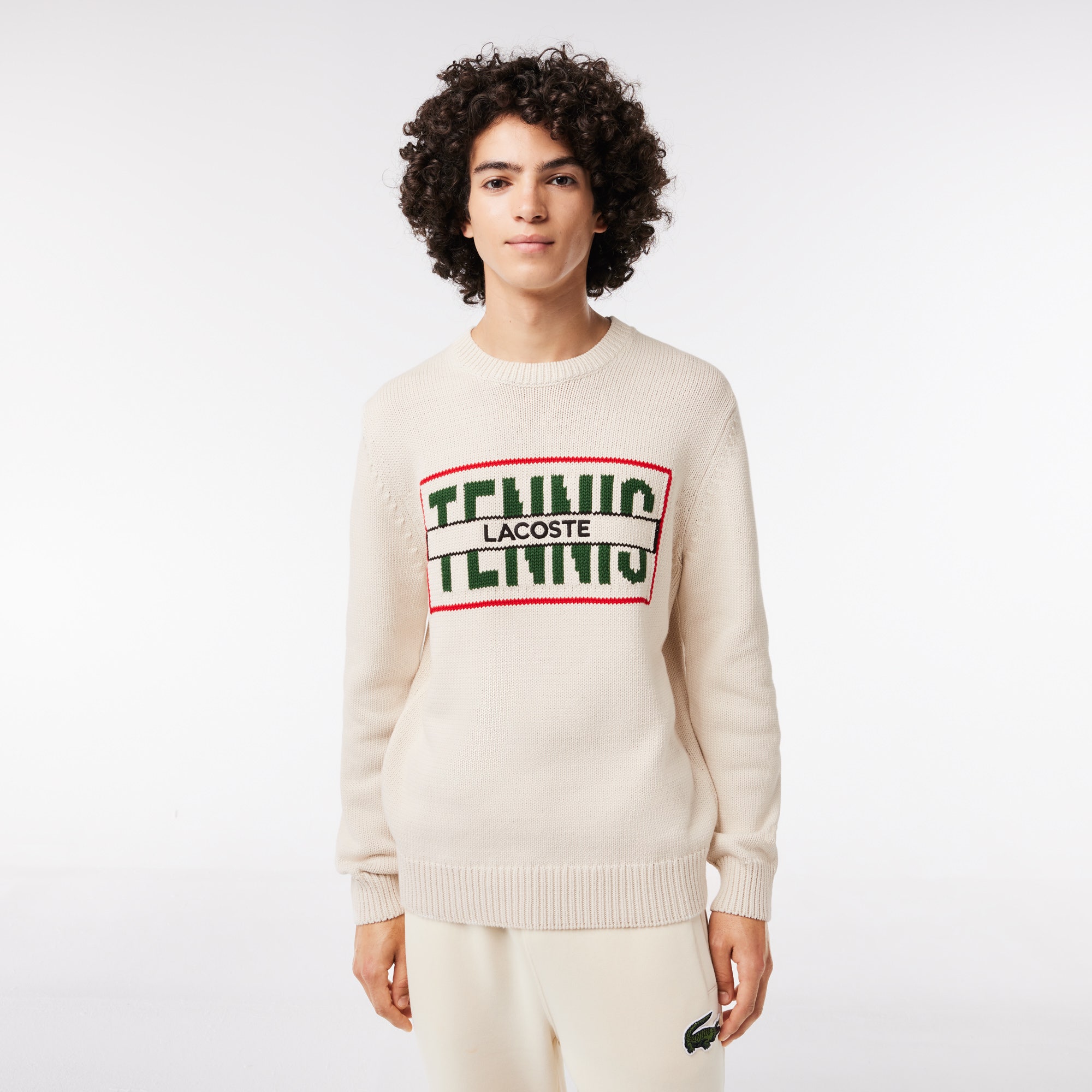 Cotton sweater with contrasting jacquard pattern