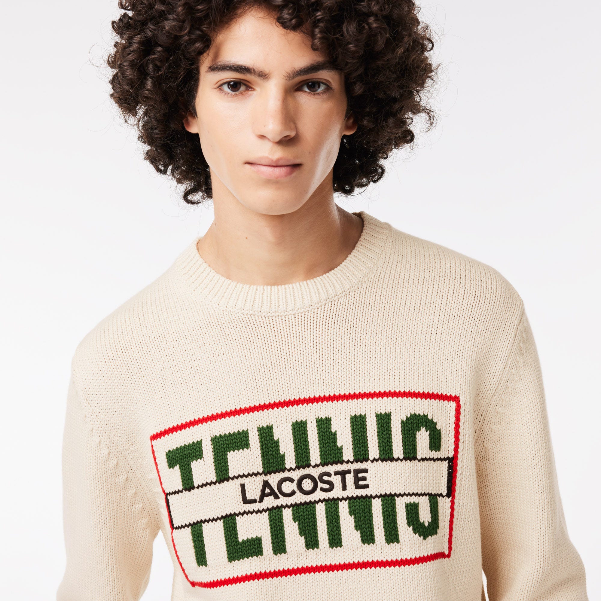 Cotton sweater with contrasting jacquard pattern