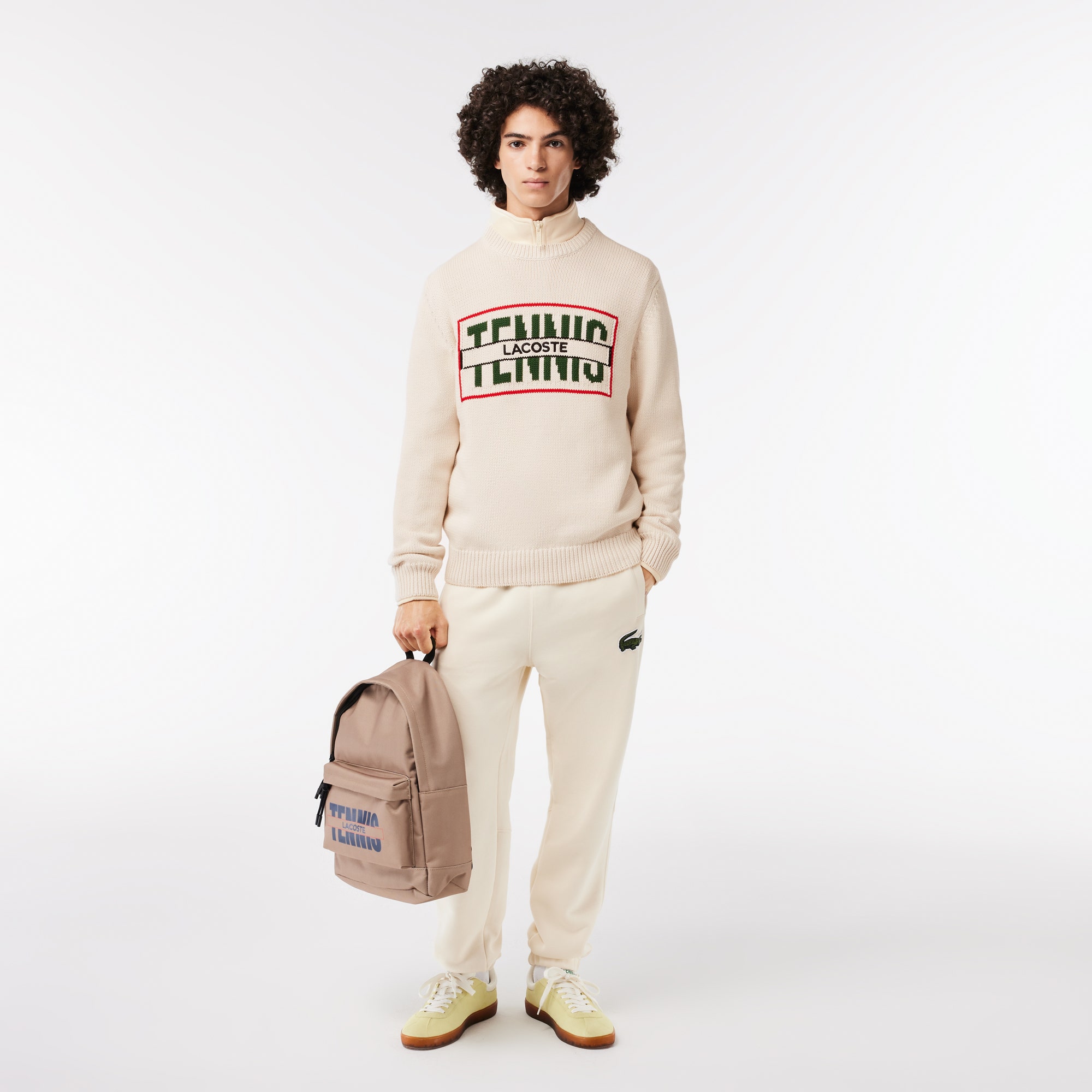 Cotton sweater with contrasting jacquard pattern