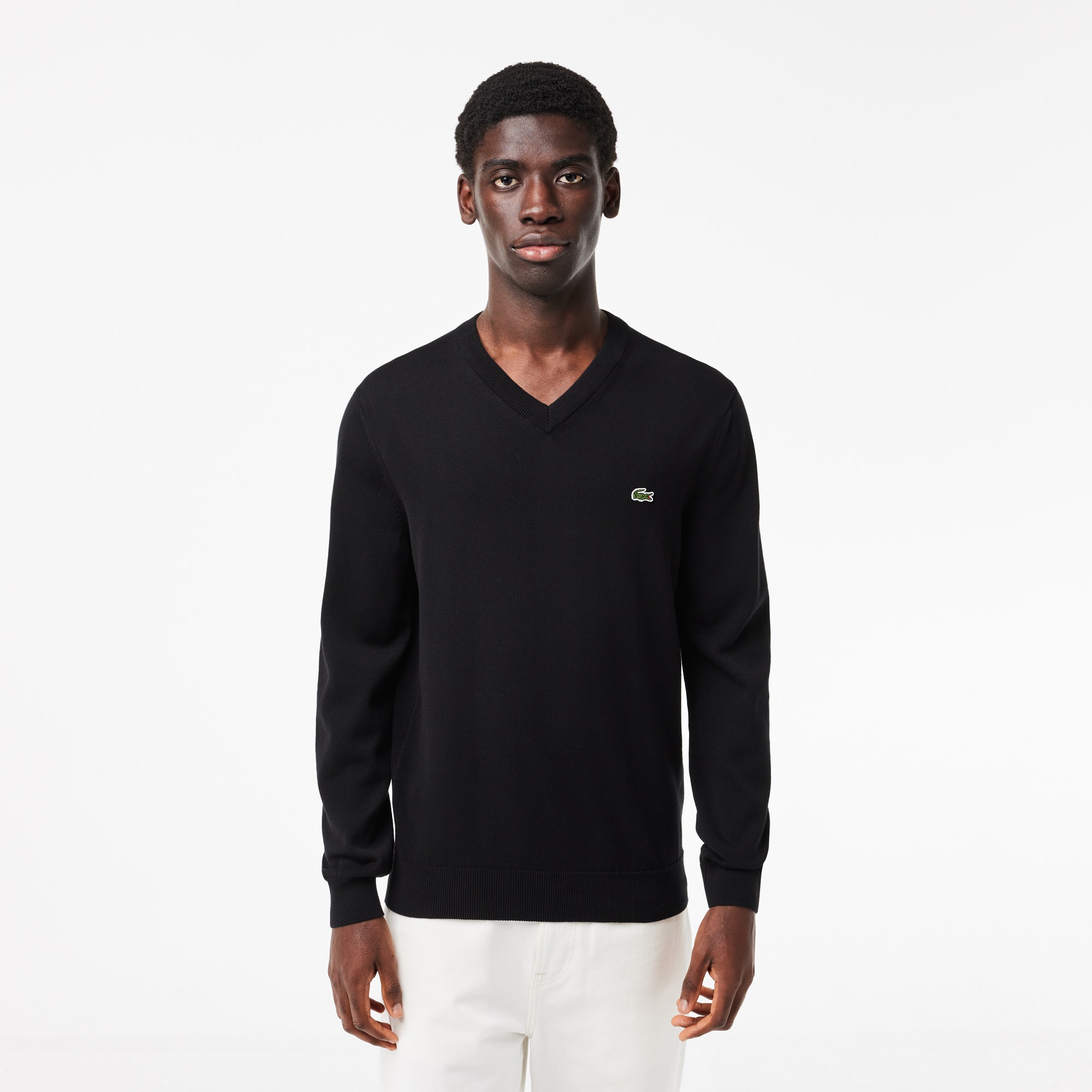 Monochrome Cotton V-neck Sweater