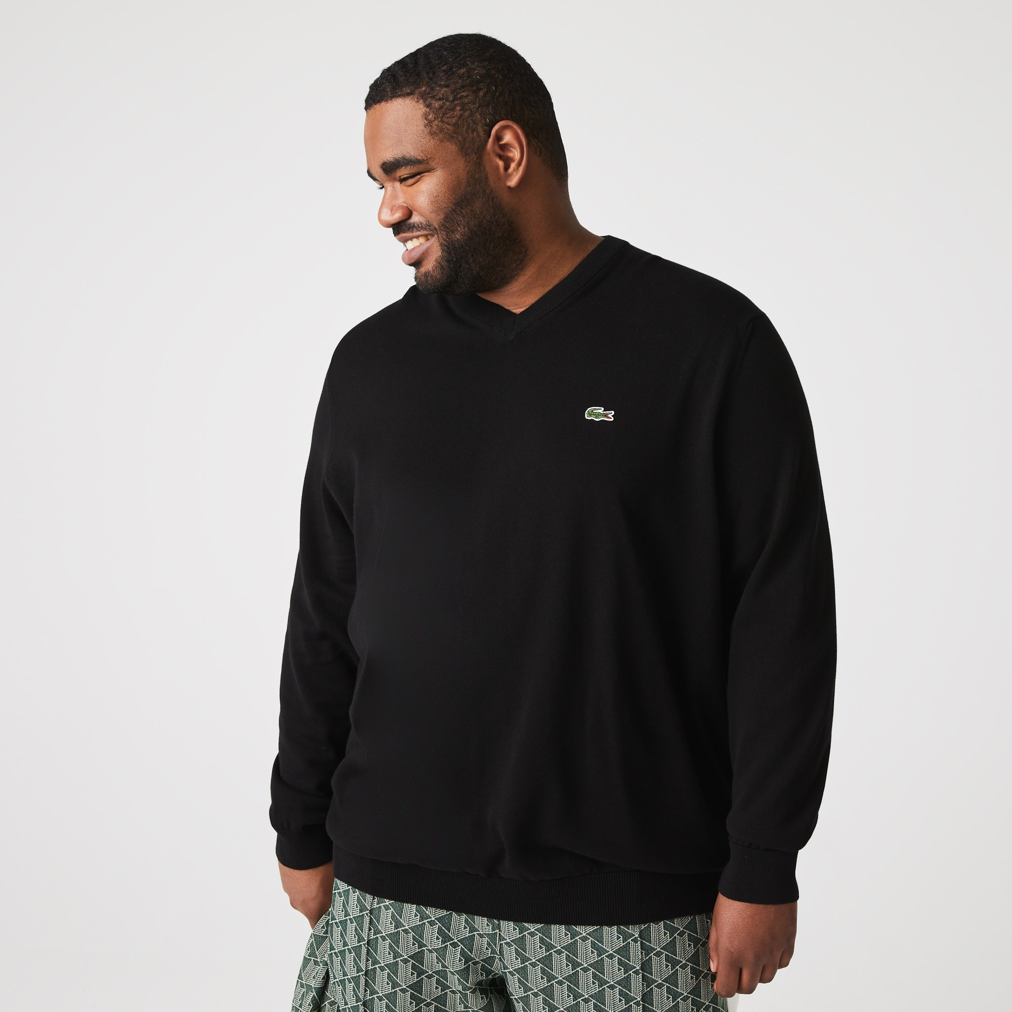 Monochrome Cotton V-neck Sweater