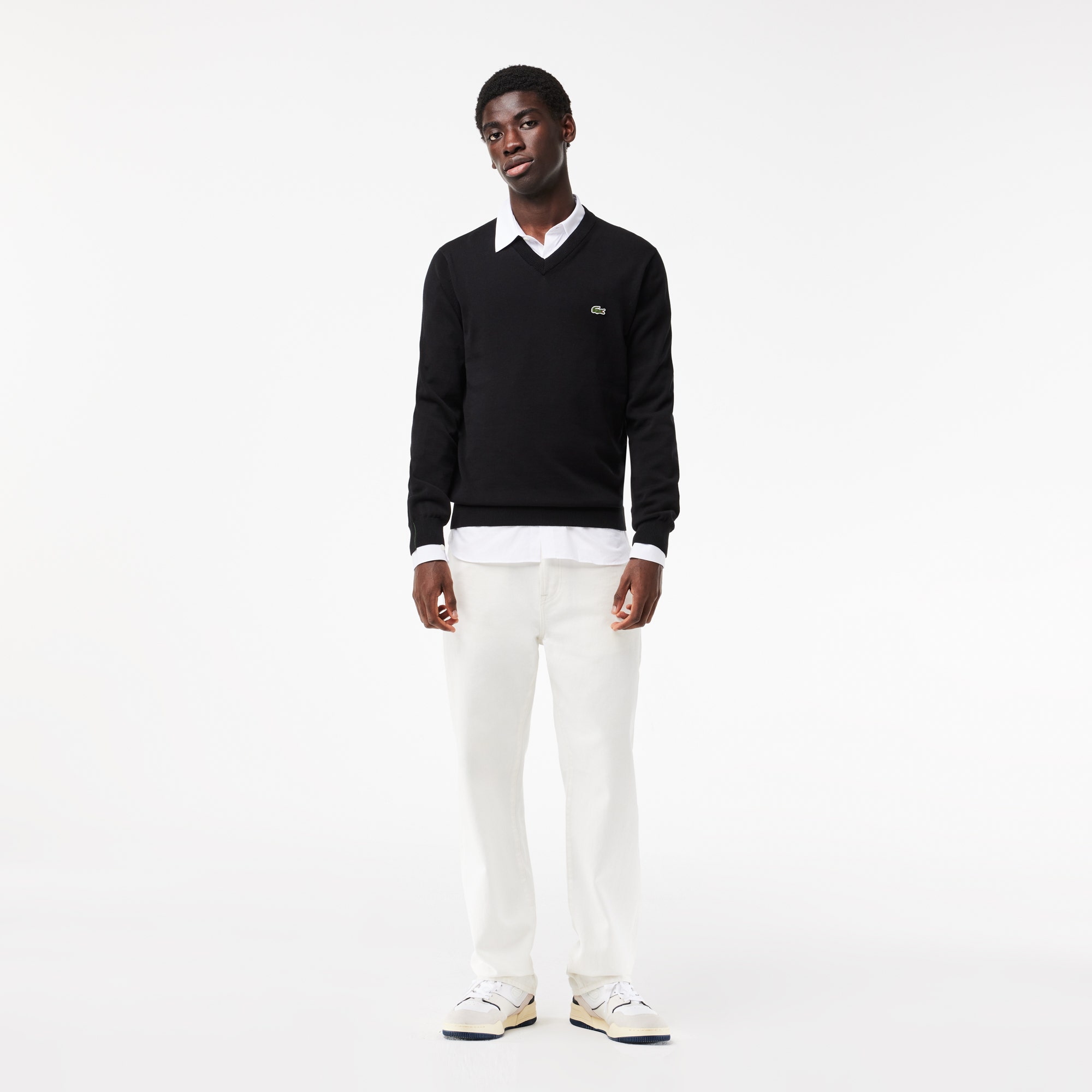 Monochrome Cotton V-neck Sweater