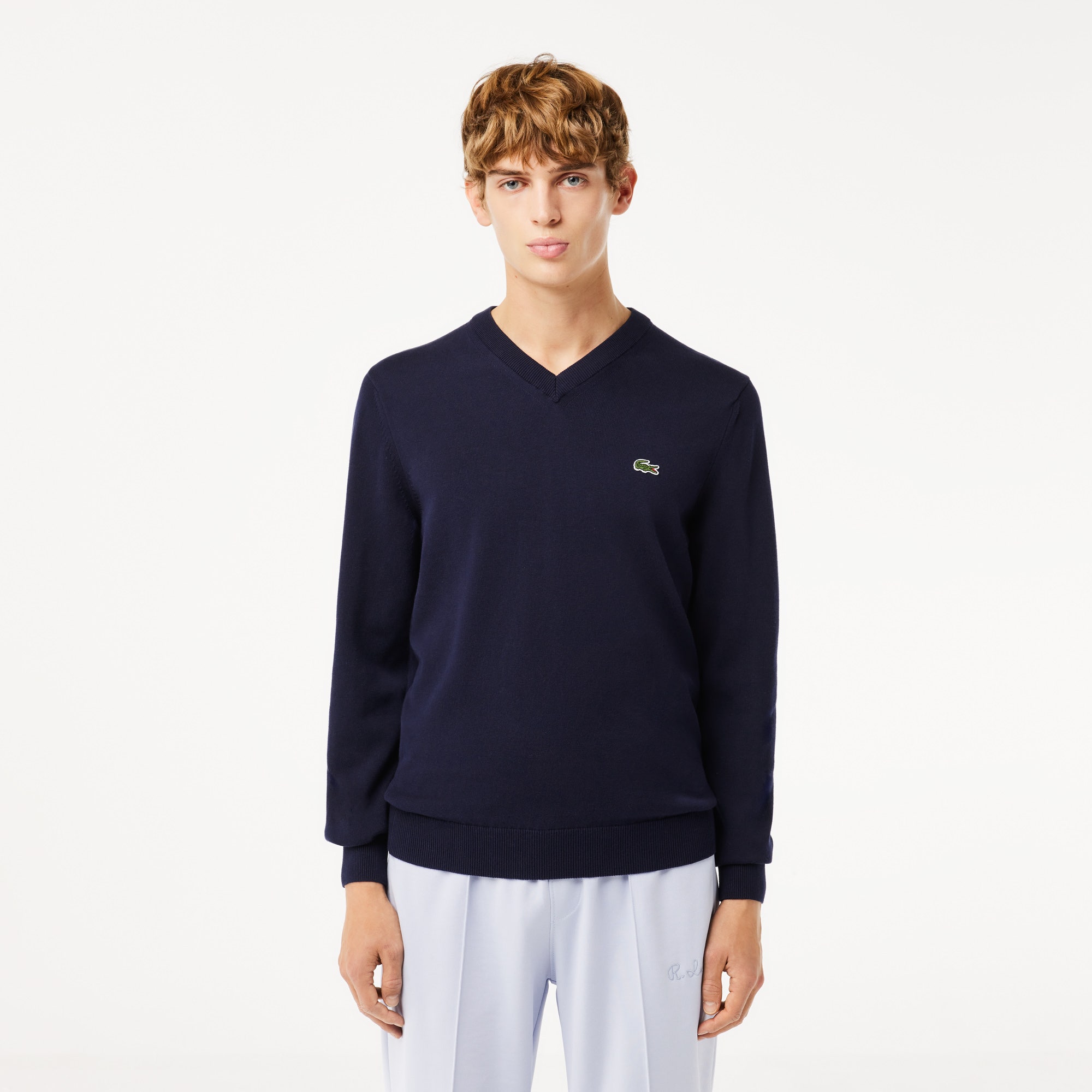 Monochrome Cotton V-neck Sweater