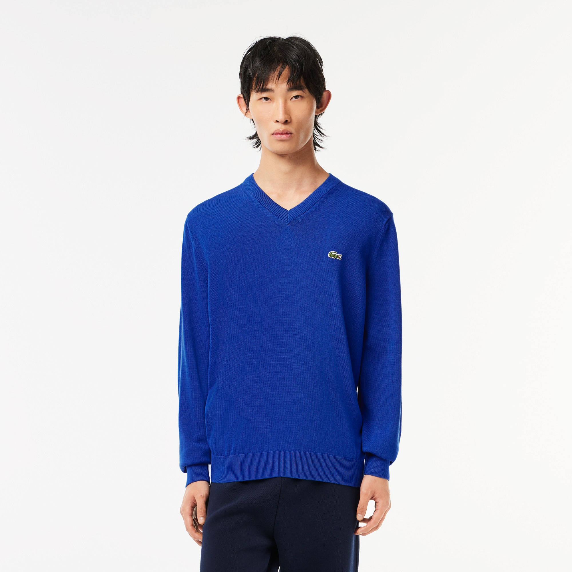 Monochrome Cotton V-neck Sweater