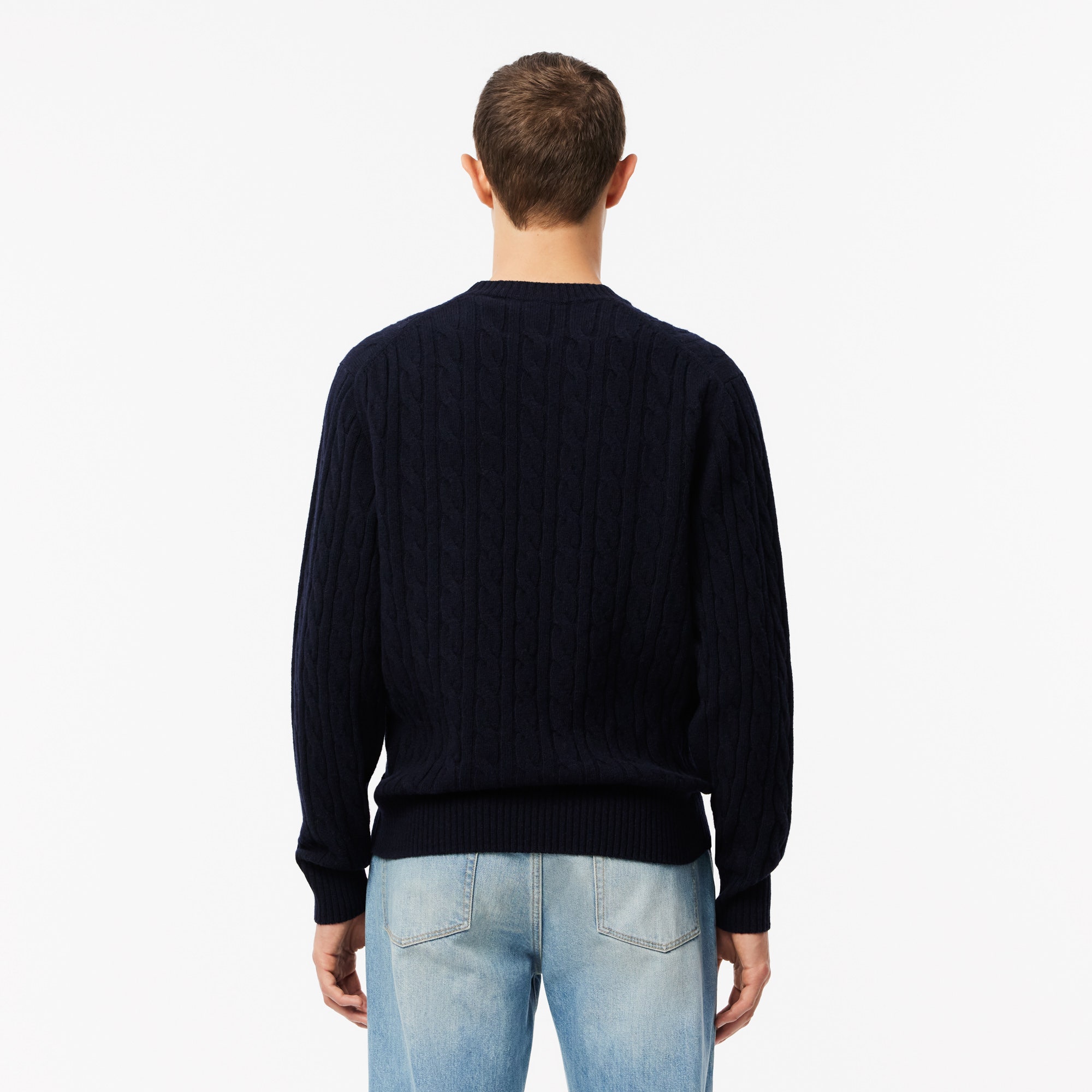 Cable Knit Carded Wool Crew Neck Sweater
