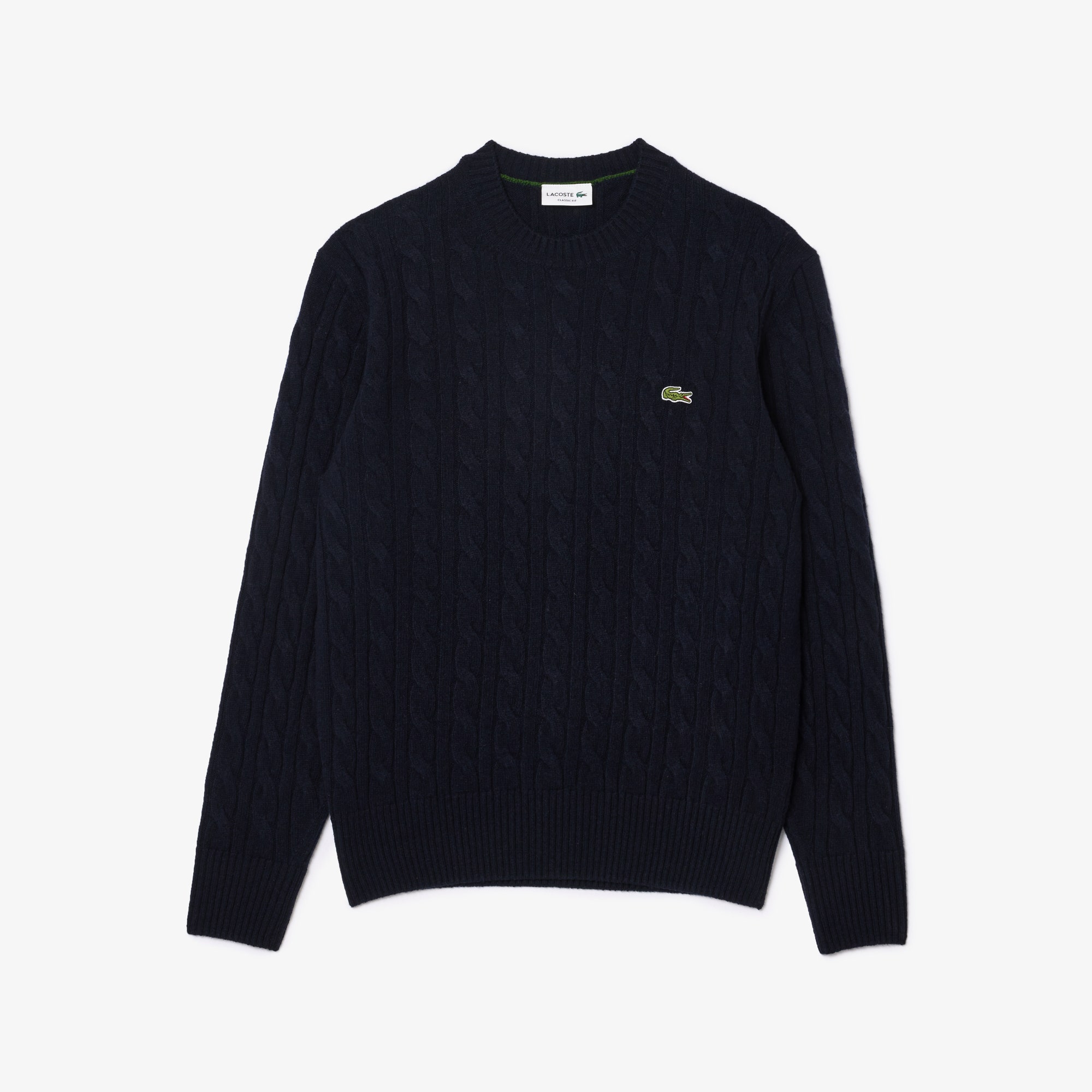 Cable Knit Carded Wool Crew Neck Sweater