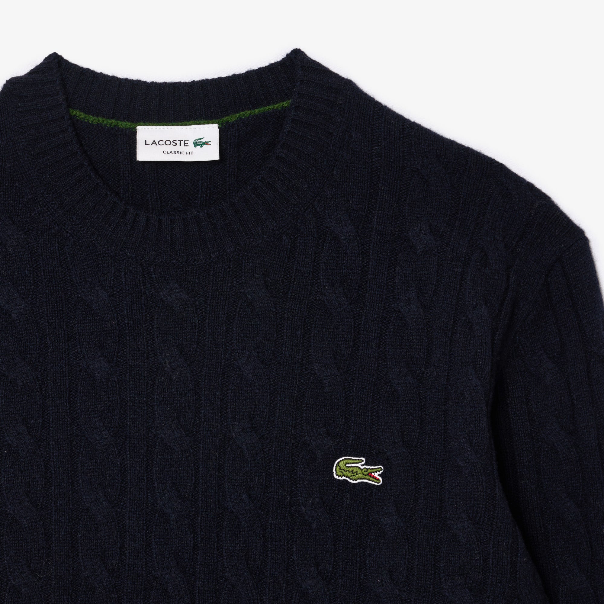 Cable Knit Carded Wool Crew Neck Sweater