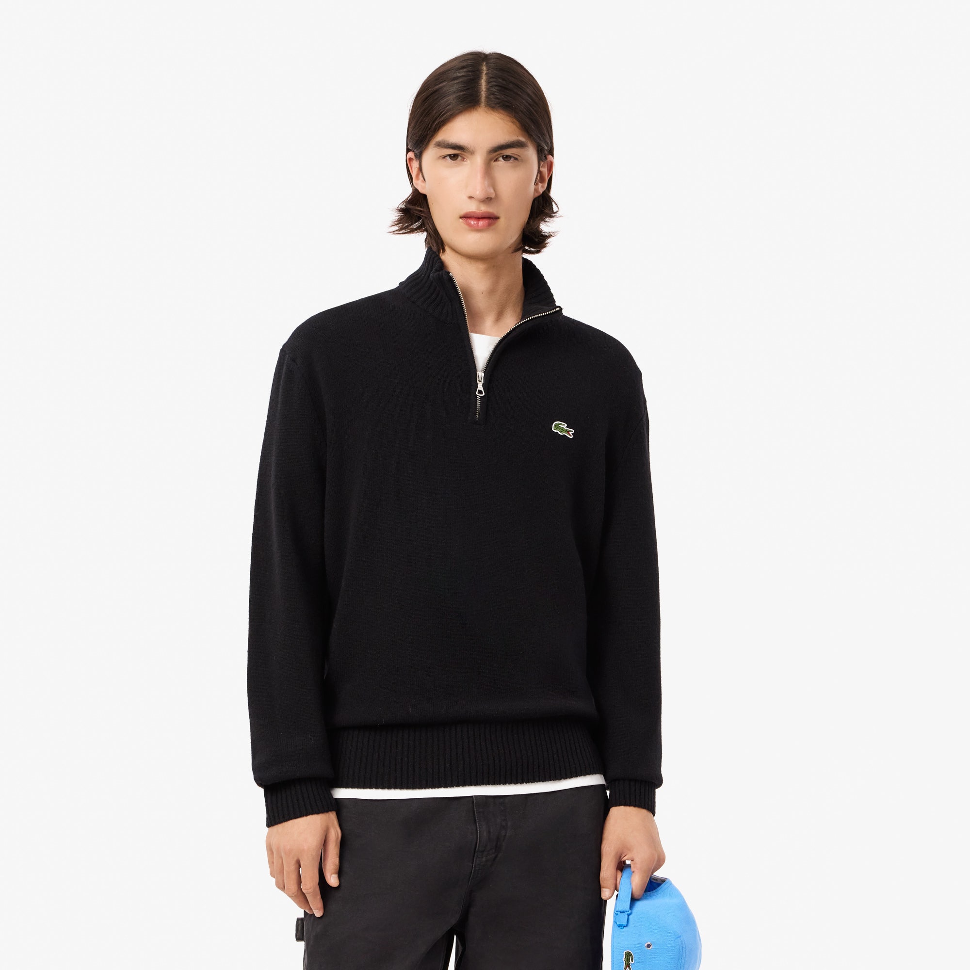 Zip Neck Carded Wool Sweater