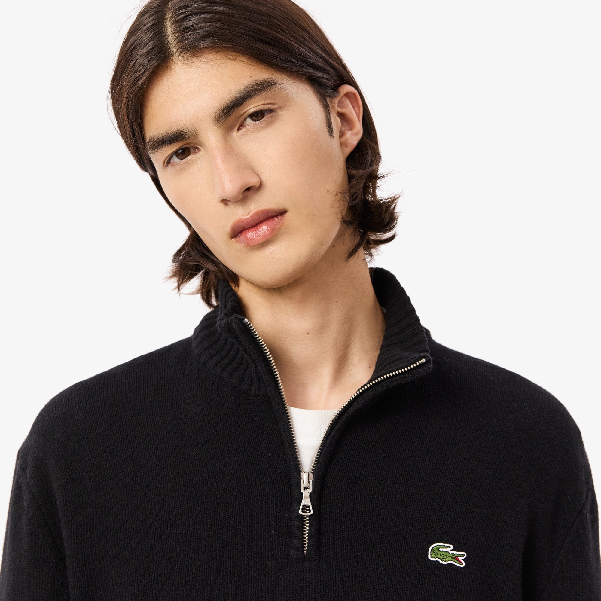 Zip Neck Carded Wool Sweater