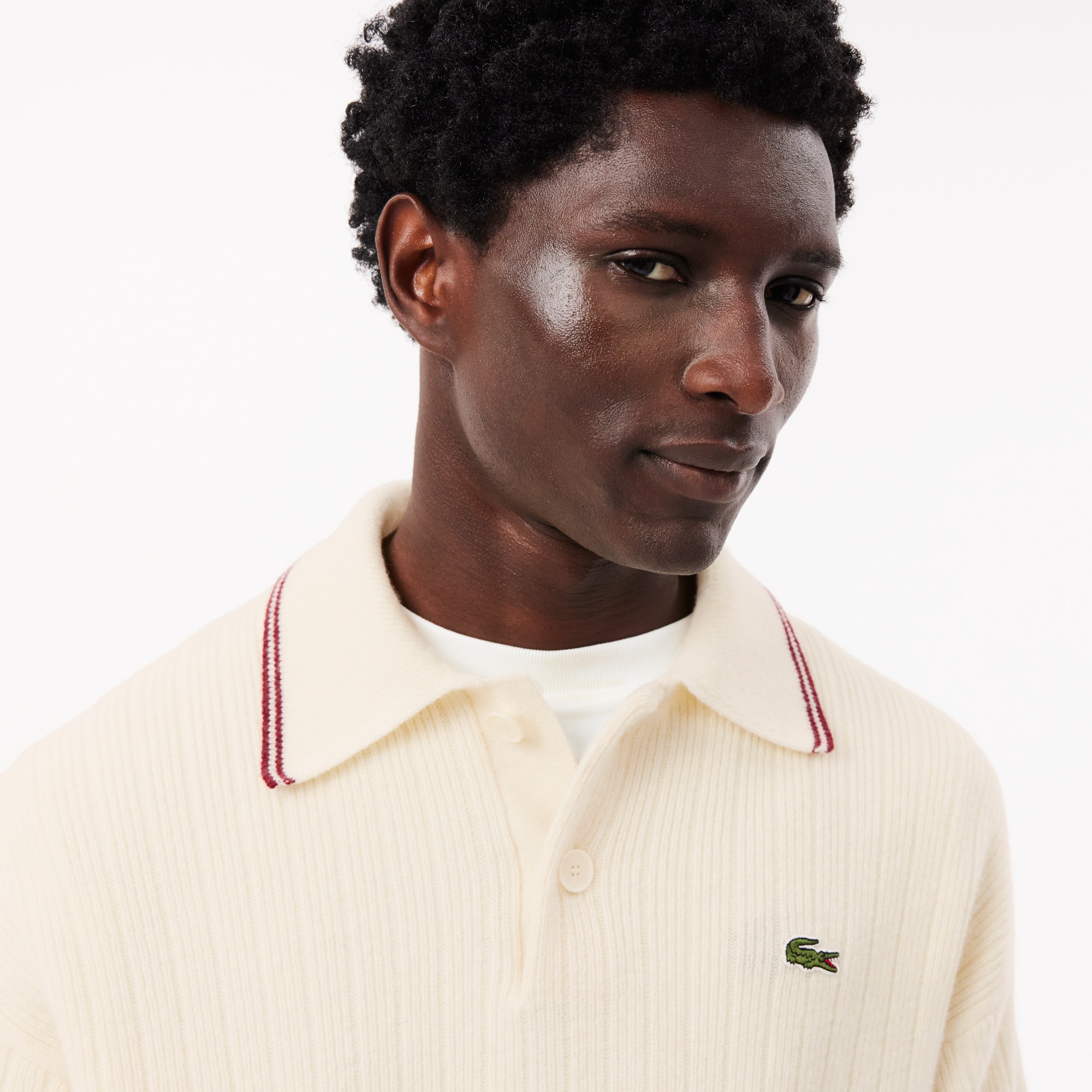 Relaxed Fit Carded Wool Polo Shirt Sweater