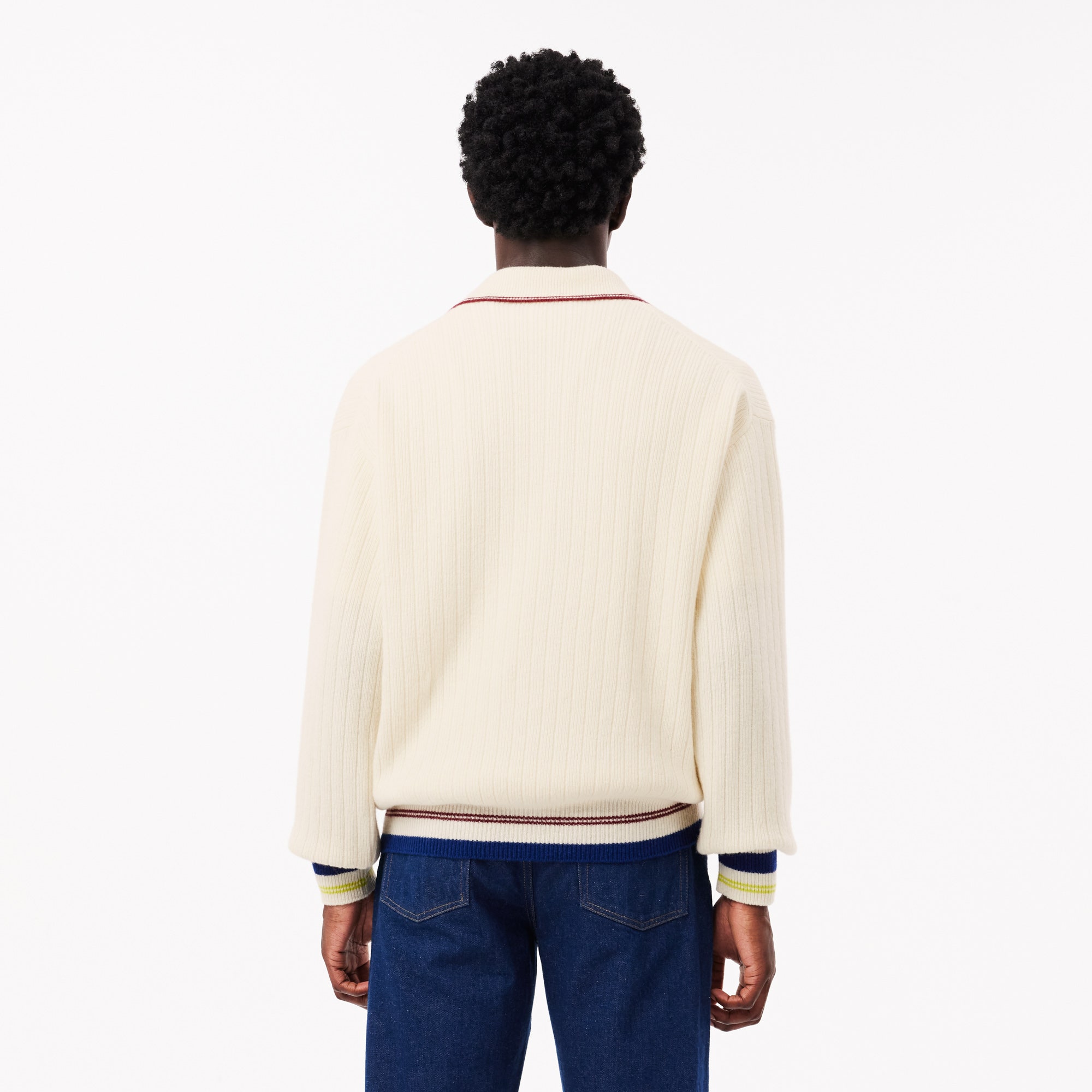 Relaxed Fit Carded Wool Polo Shirt Sweater
