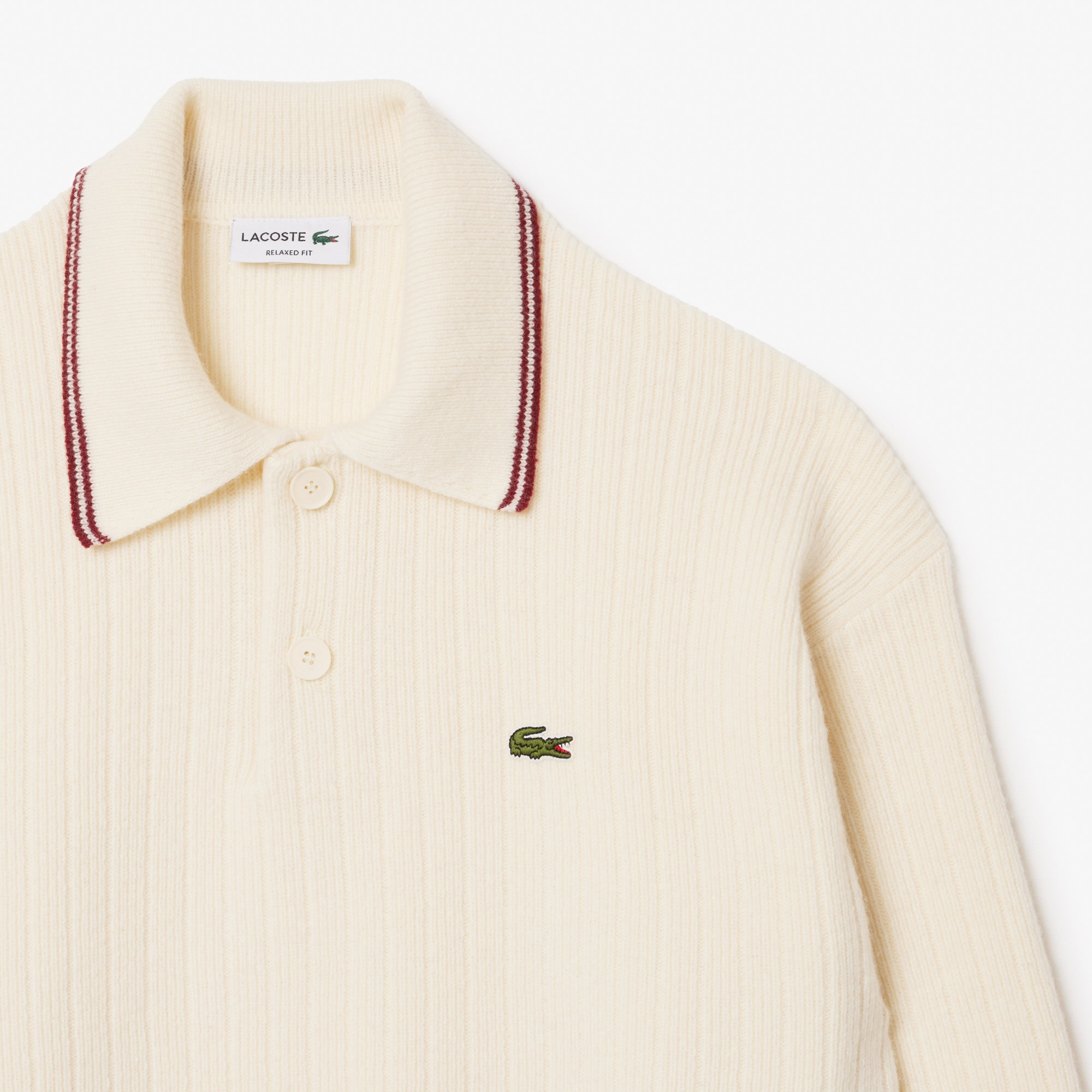 Relaxed Fit Carded Wool Polo Shirt Sweater