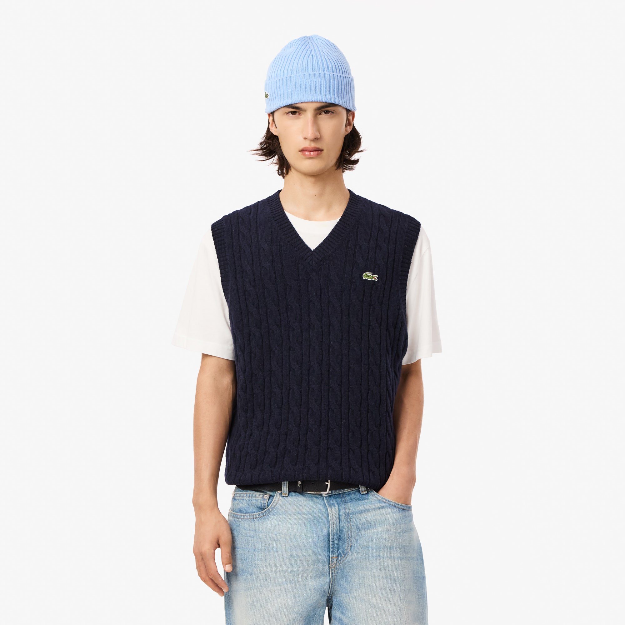 Cable Knit Carded Wool Sweater Vest
