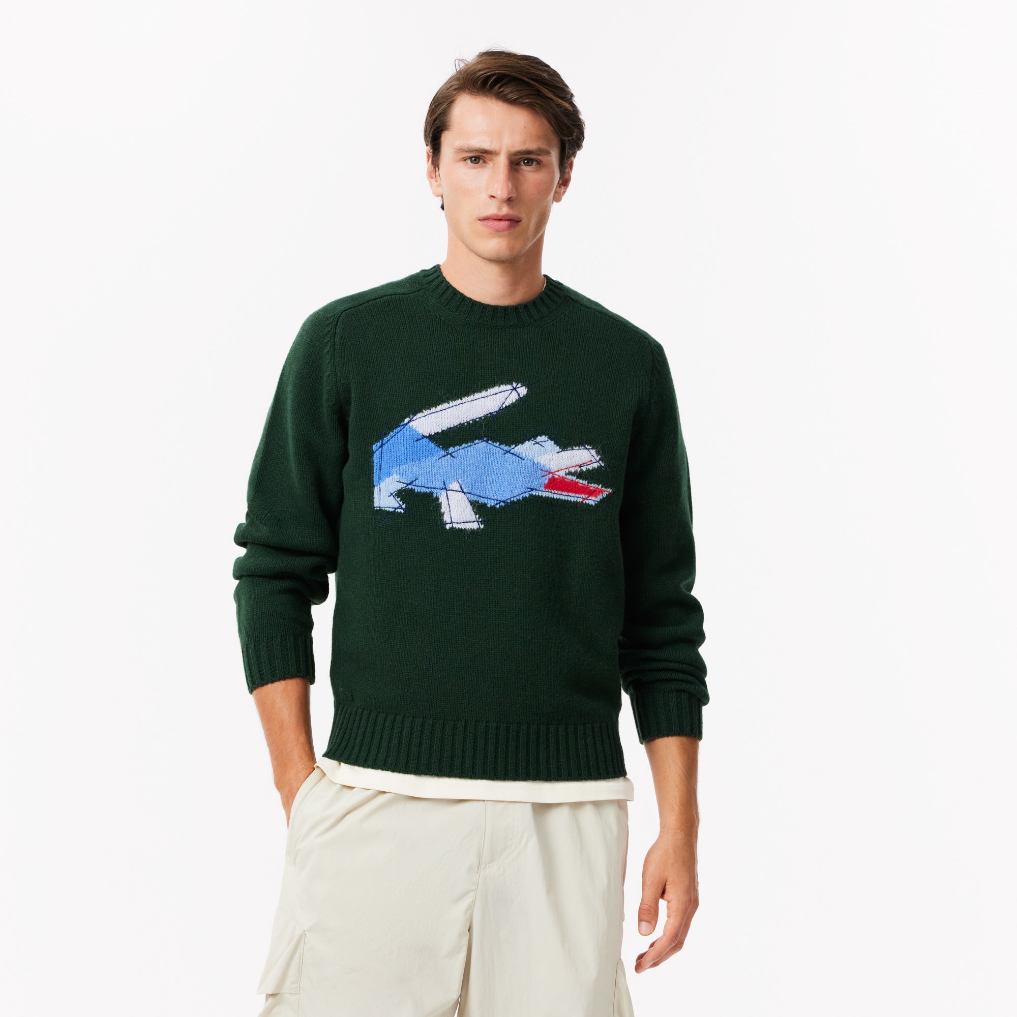Crocodile Motif Carded Wool Sweater