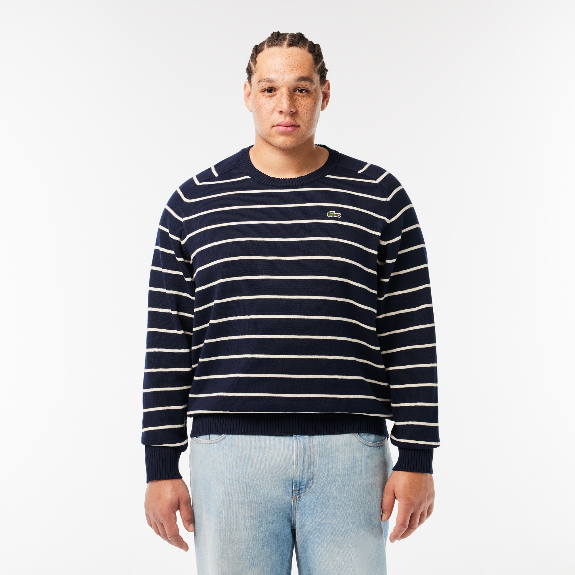 Cotton Crew Neck Striped Sweater