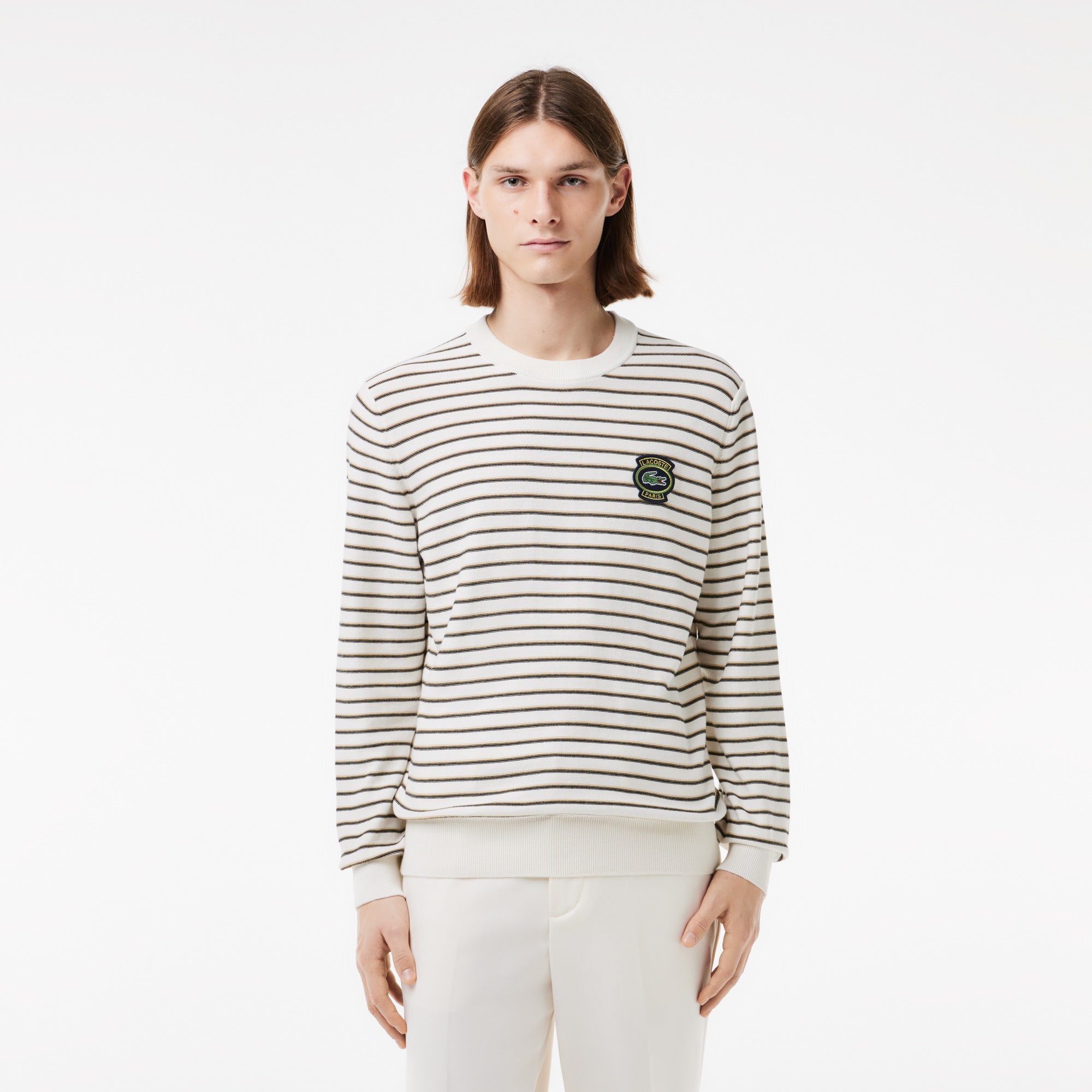 Lacoste Badge Striped Cotton Sweater