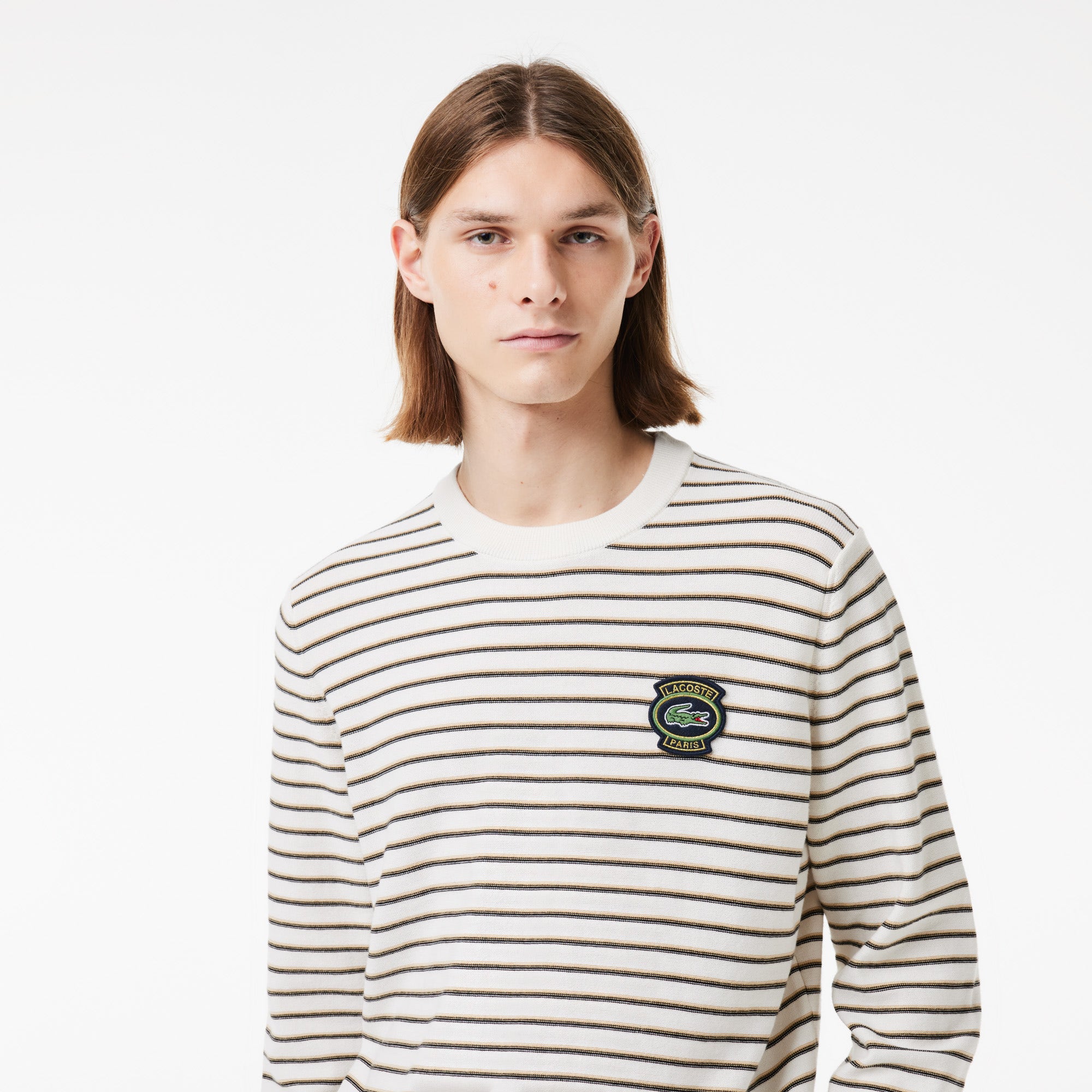 Lacoste Badge Striped Cotton Sweater