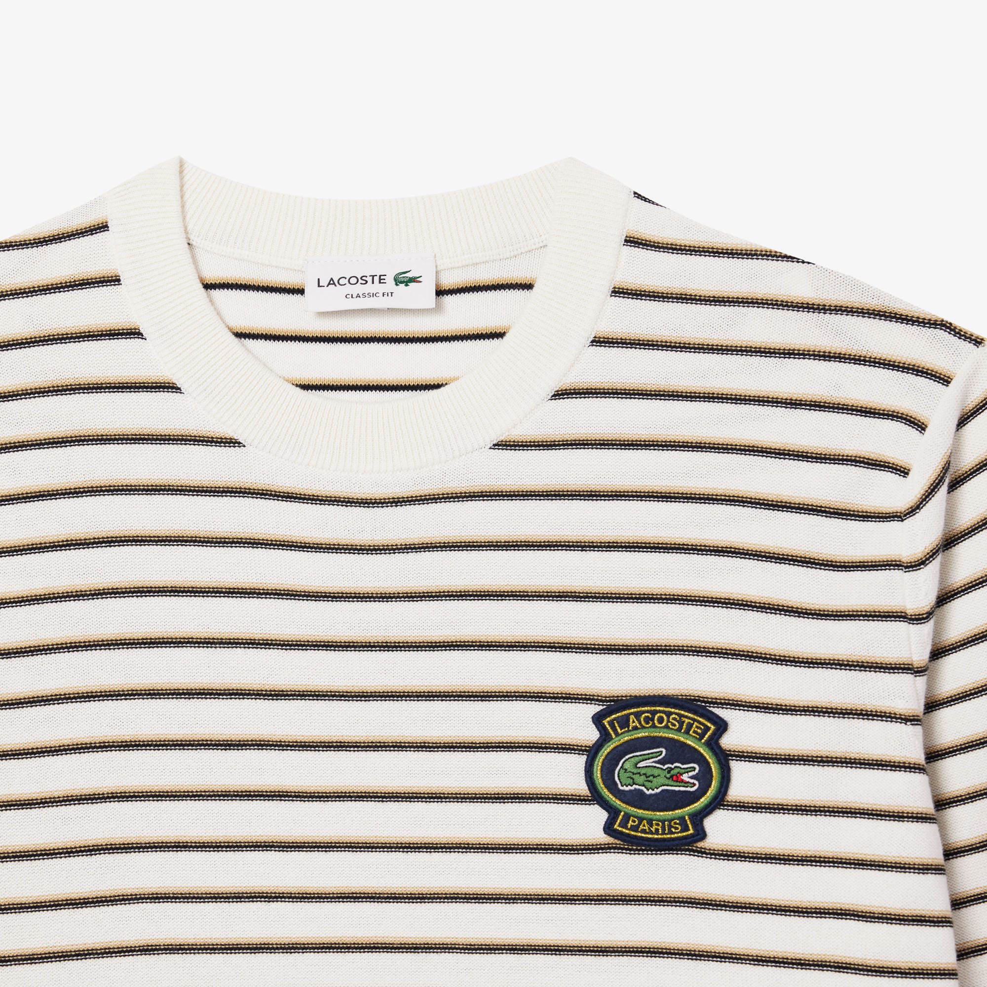 Lacoste Badge Striped Cotton Sweater