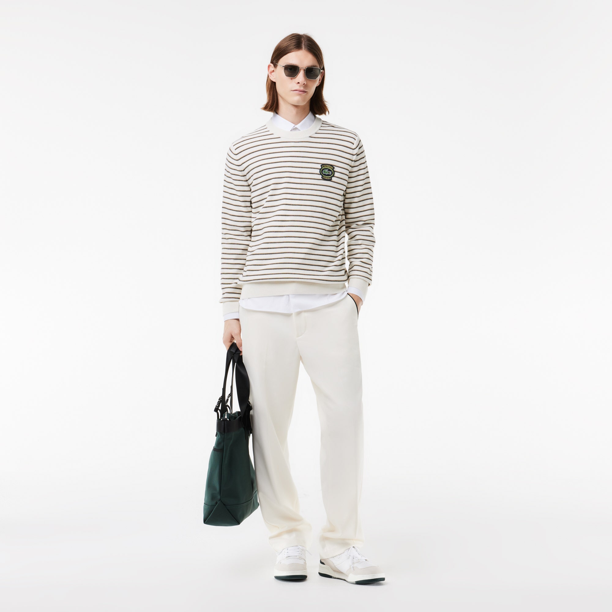 Lacoste Badge Striped Cotton Sweater