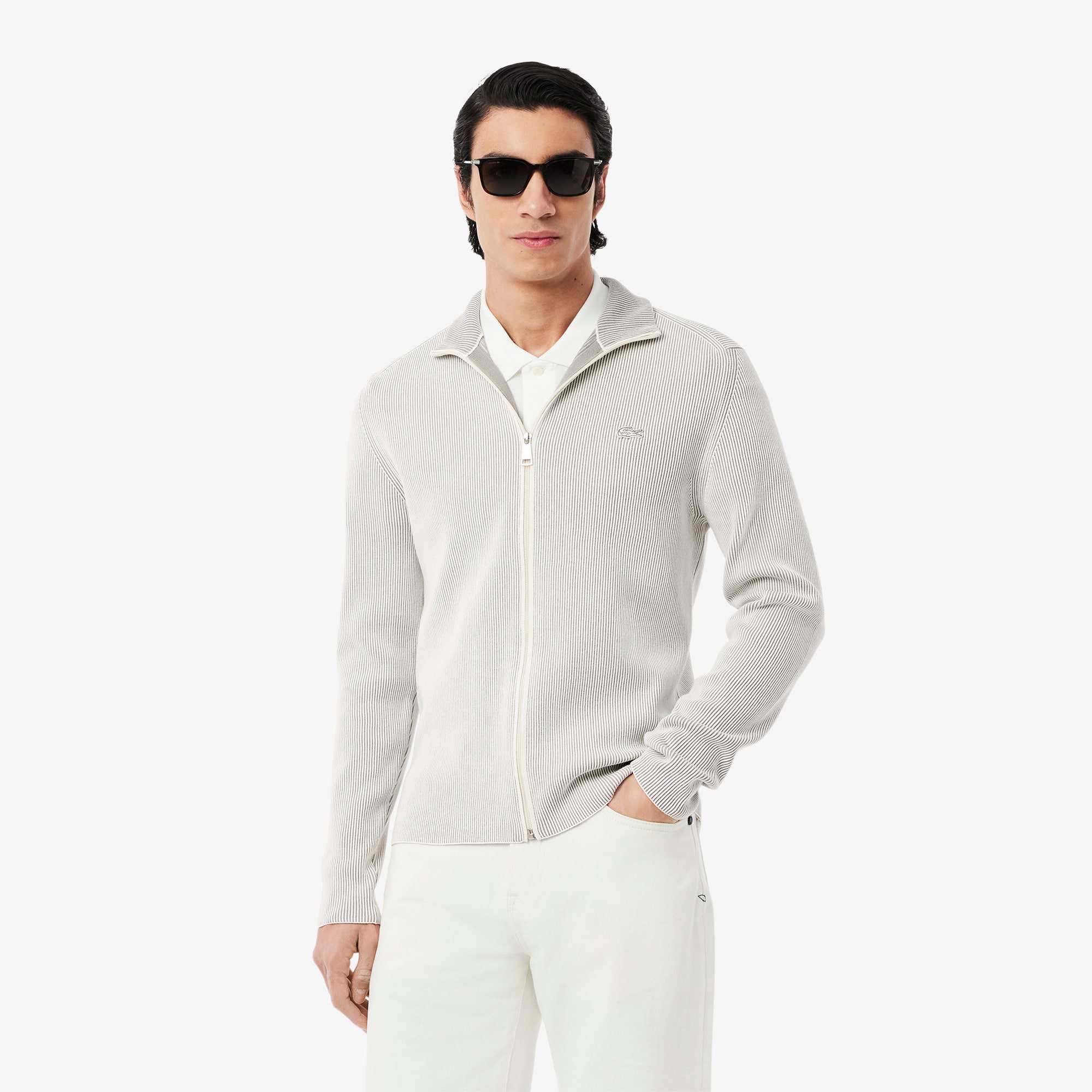 Zipped Cotton Rib Sweater