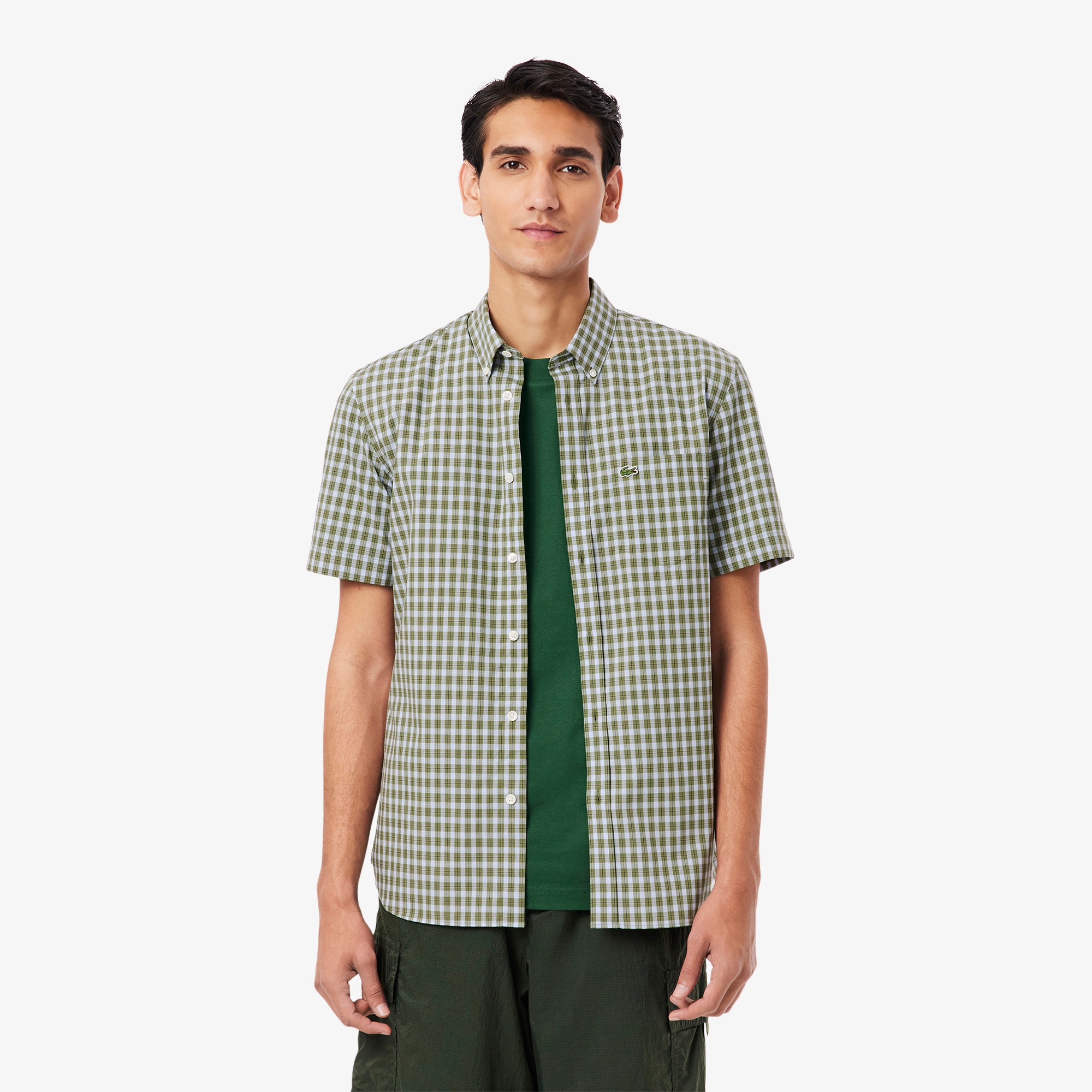 Short Sleeved Buttoned Collar Checked Shirt