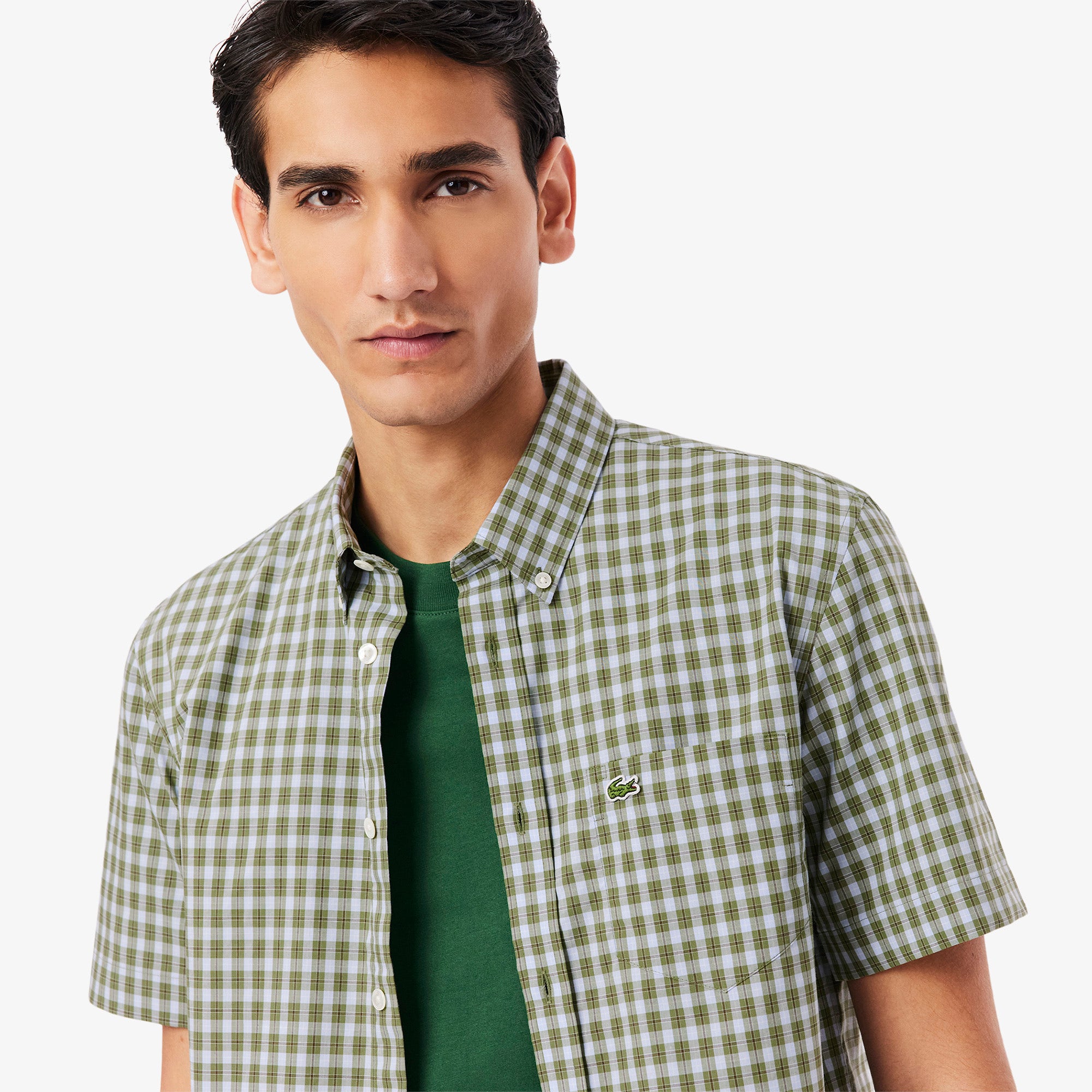 Short Sleeved Buttoned Collar Checked Shirt