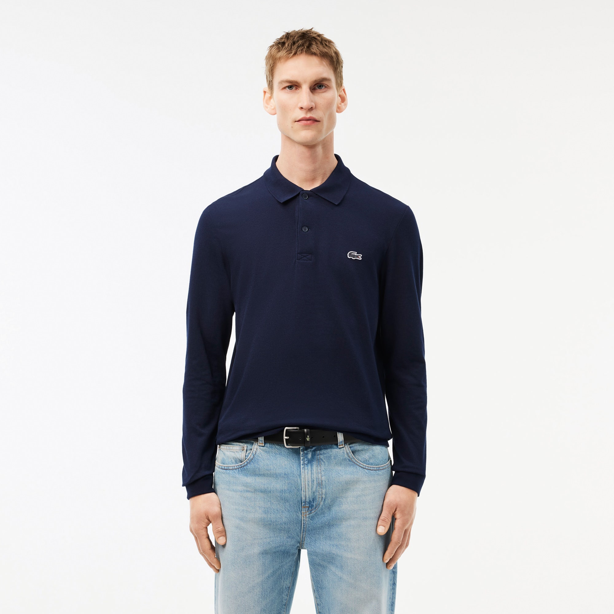 Regular Fit Long Sleeved Cotton Polo Shirt