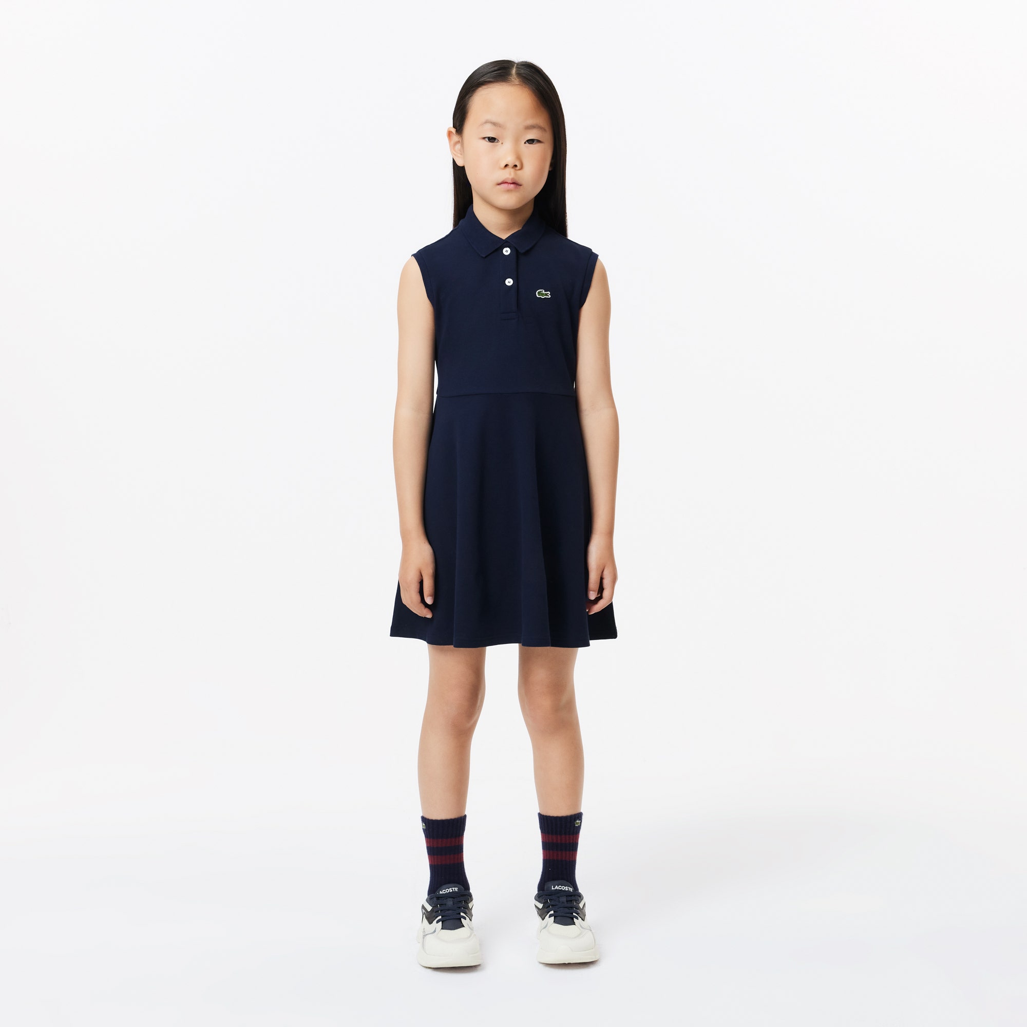 Girls' Lacoste Fit and Flare Stretch Pique Polo Dress
