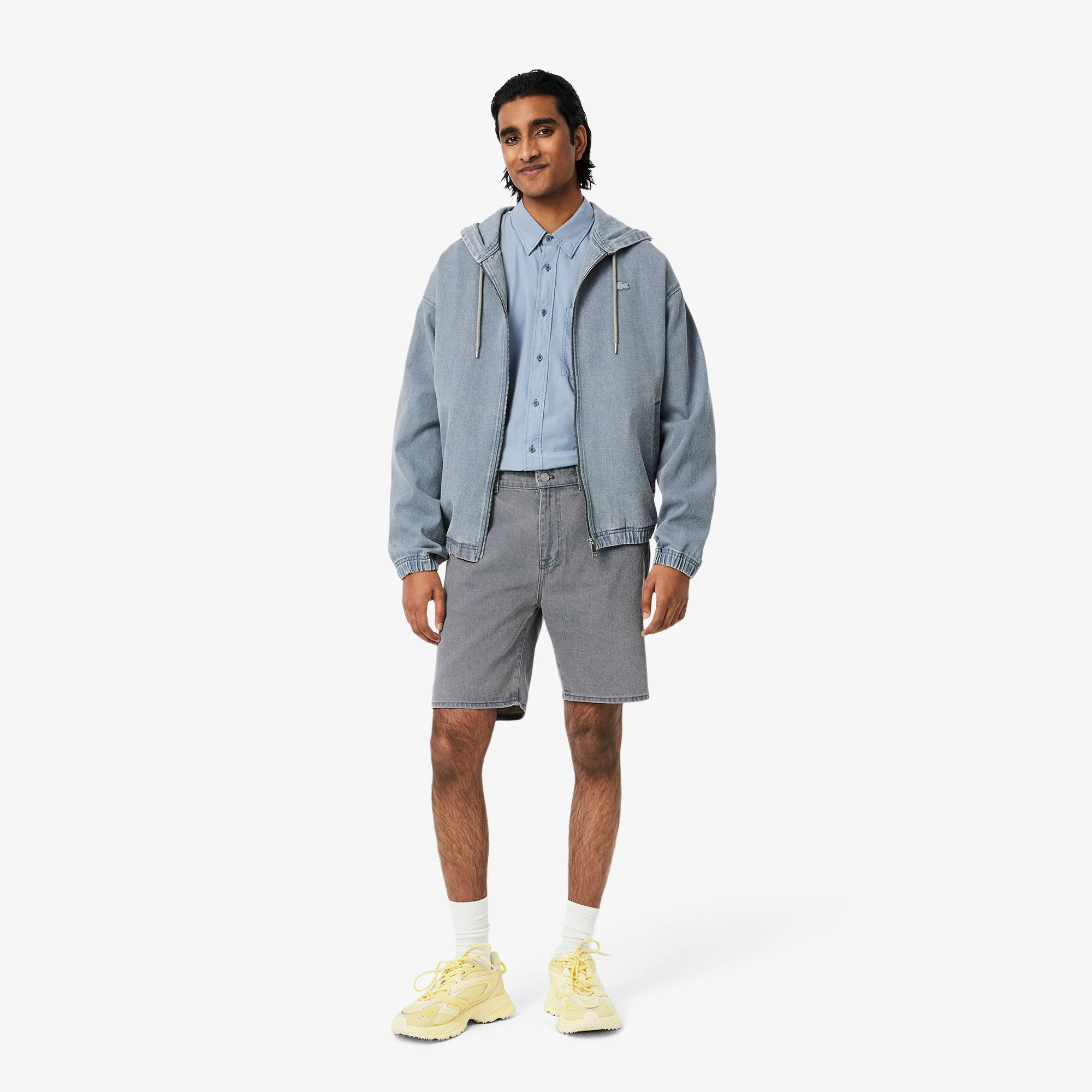 Washed Effect Dyed Denim Bermuda Shorts