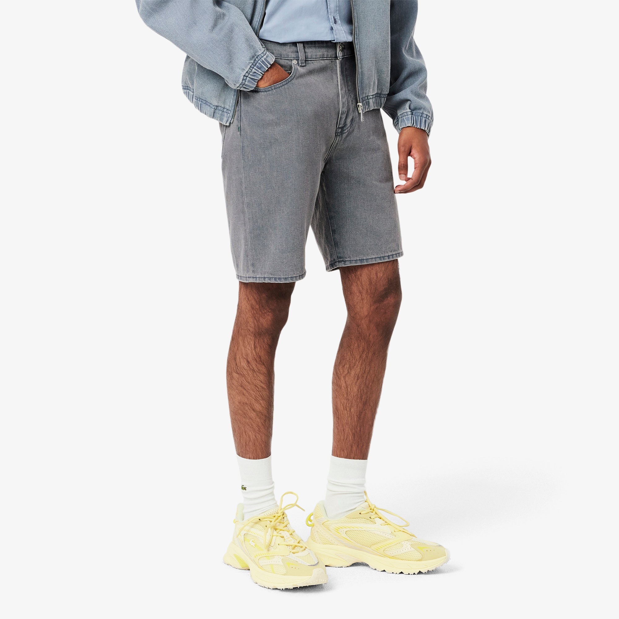 Washed Effect Dyed Denim Bermuda Shorts