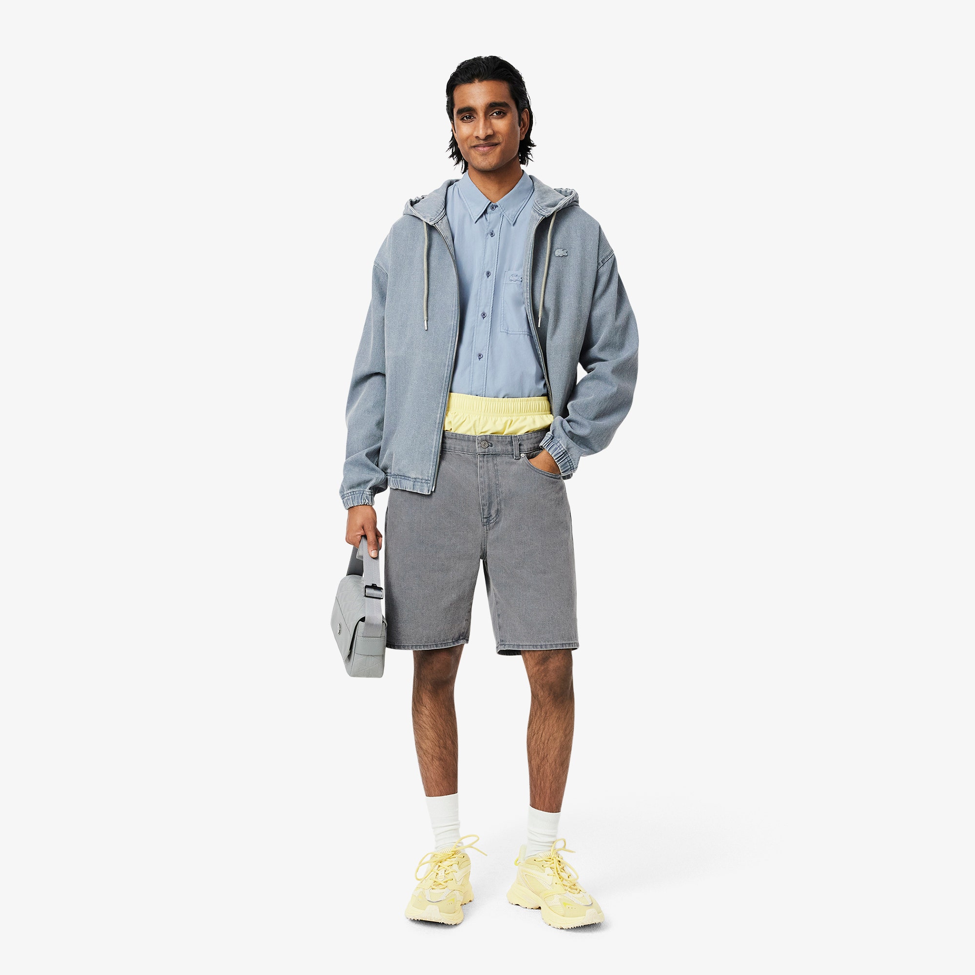 Washed Effect Dyed Denim Bermuda Shorts