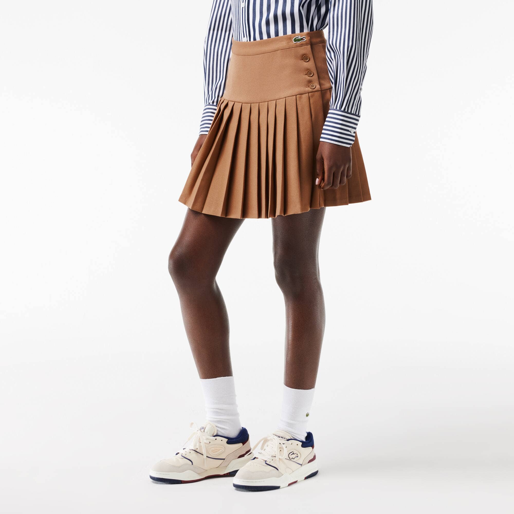 Short Pleated Button Waist Skirt