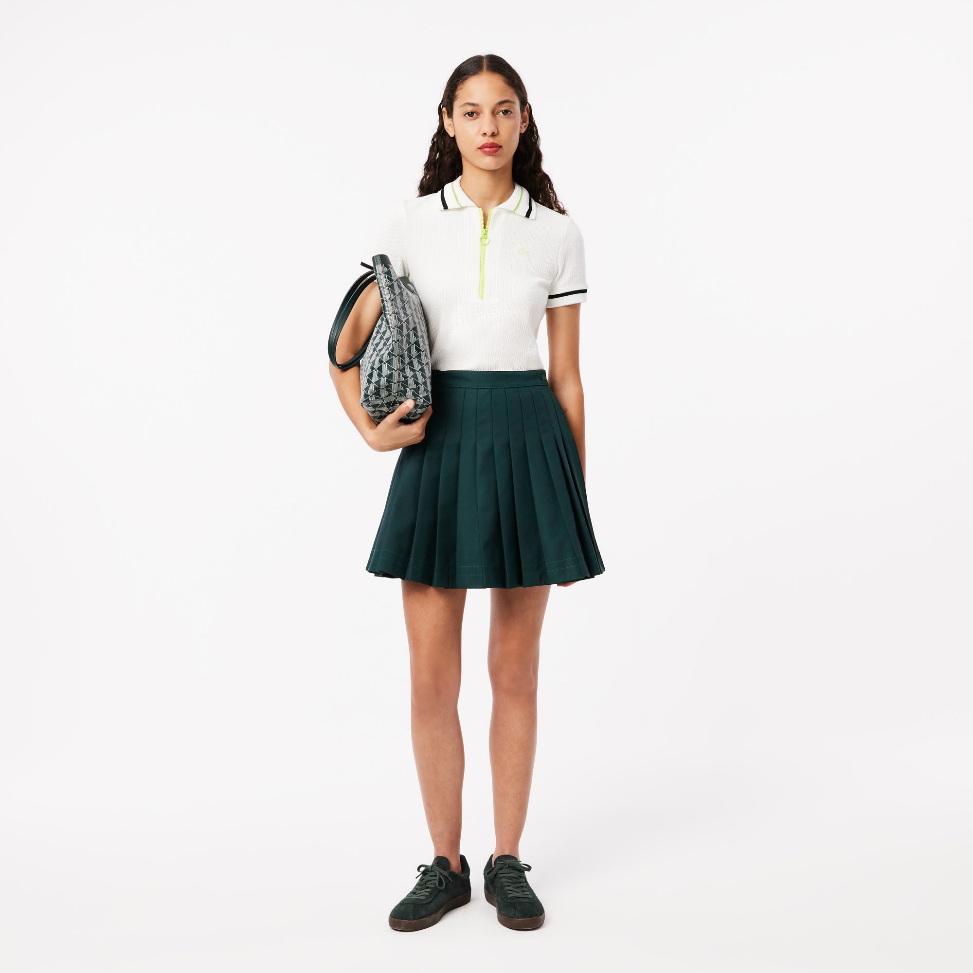 Contrast Topstitched Pleated Skirt