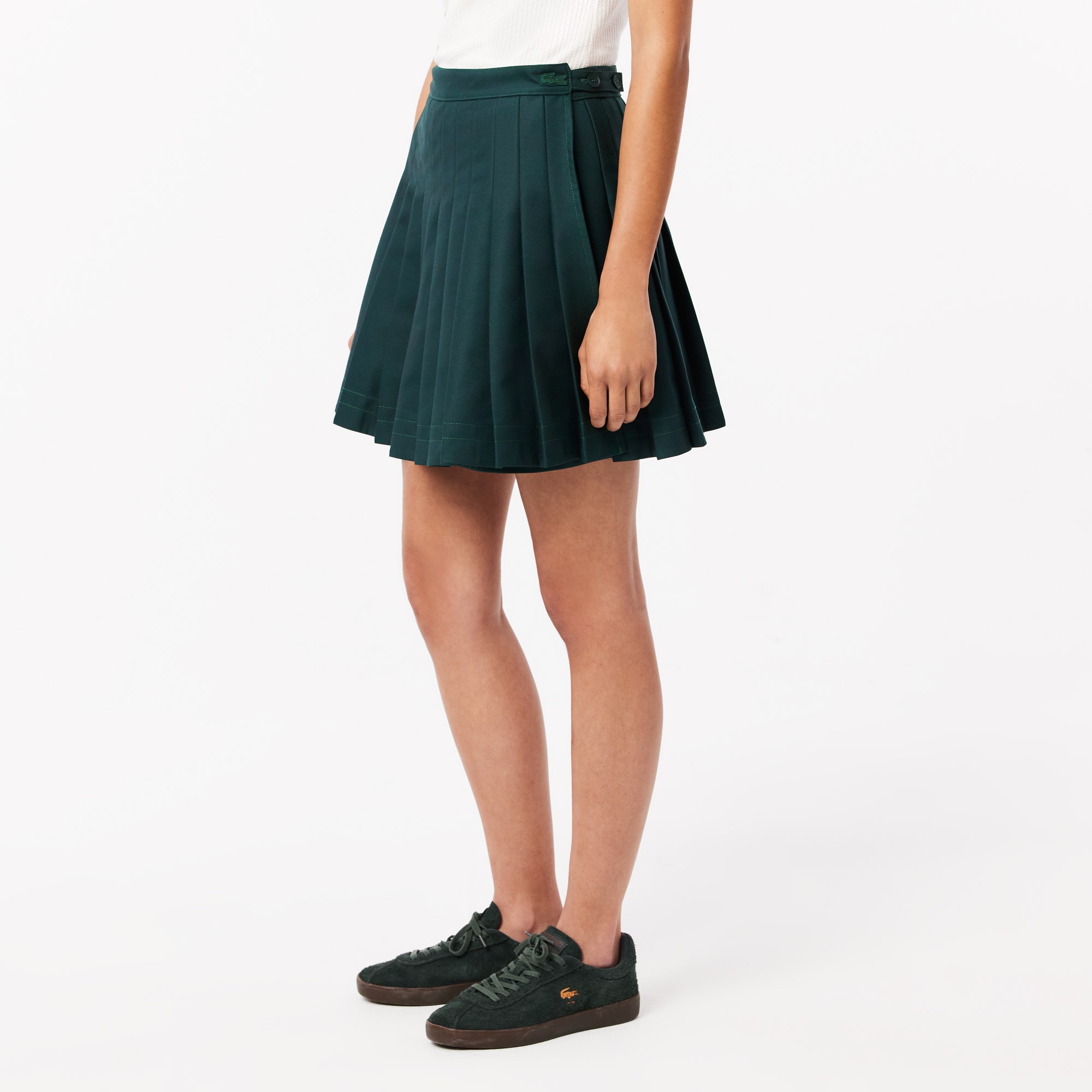 Contrast Topstitched Pleated Skirt