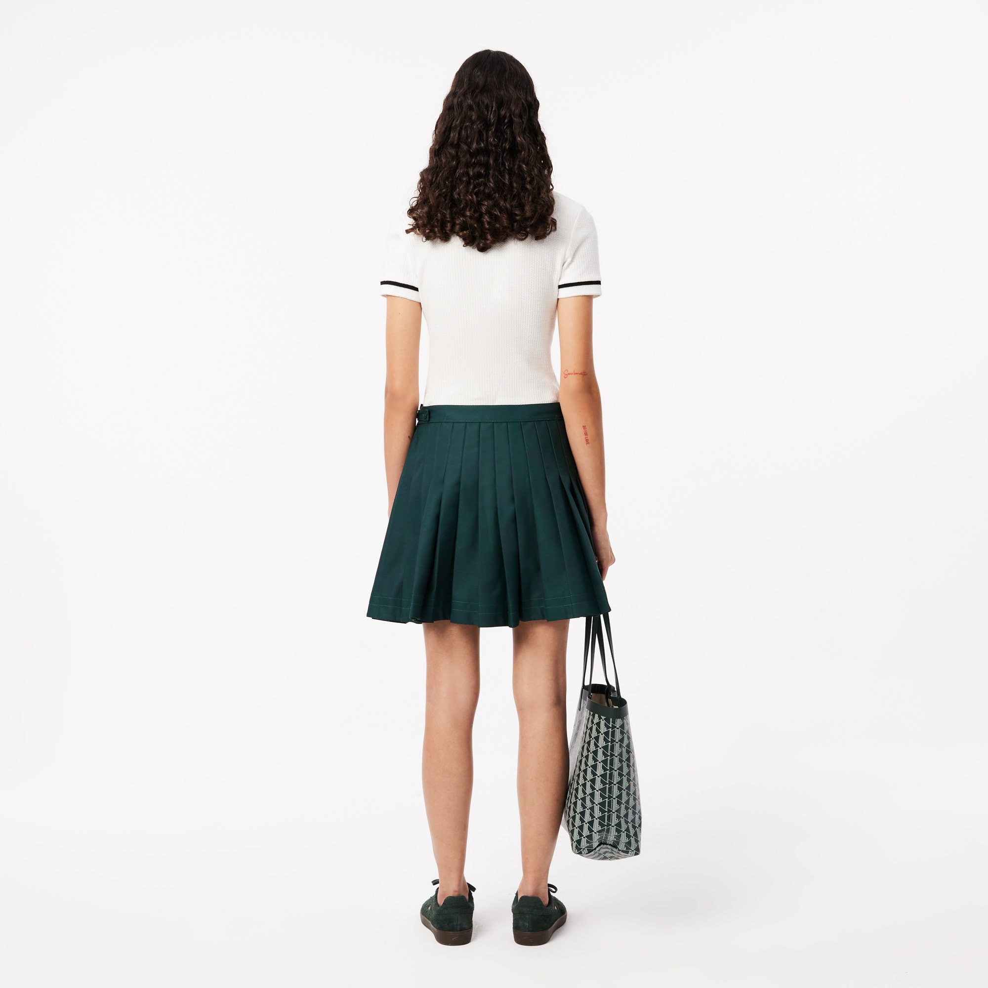 Contrast Topstitched Pleated Skirt