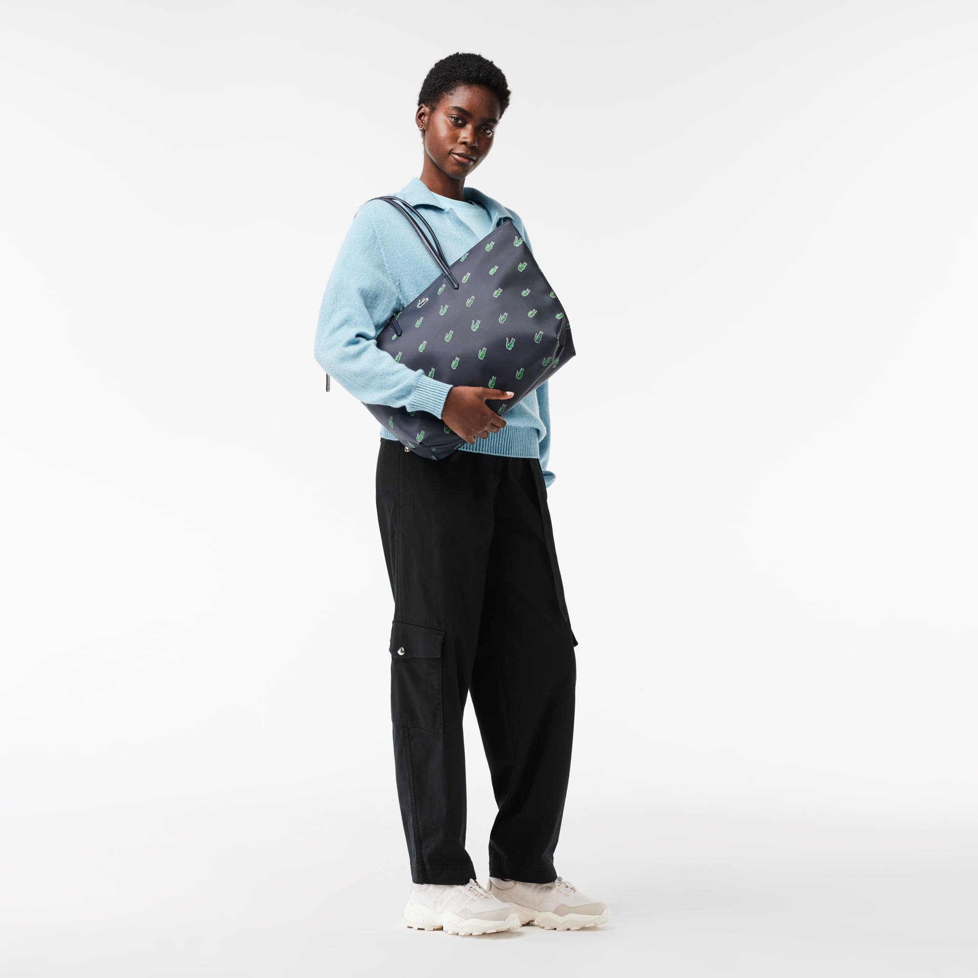 Coated Canvas Croc Print Tote Bag