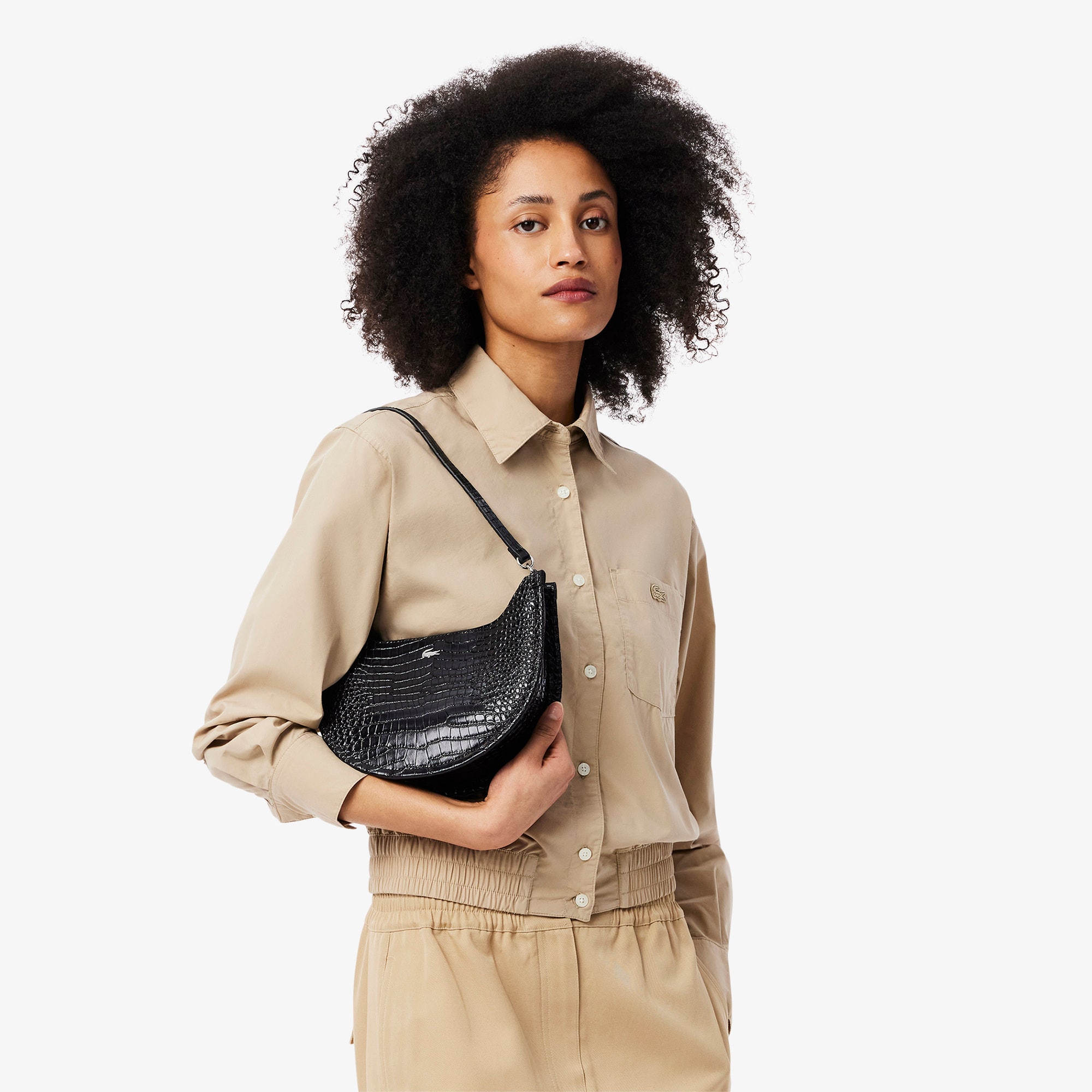 Small Chantaco Embossed Leather Half Moon Bag