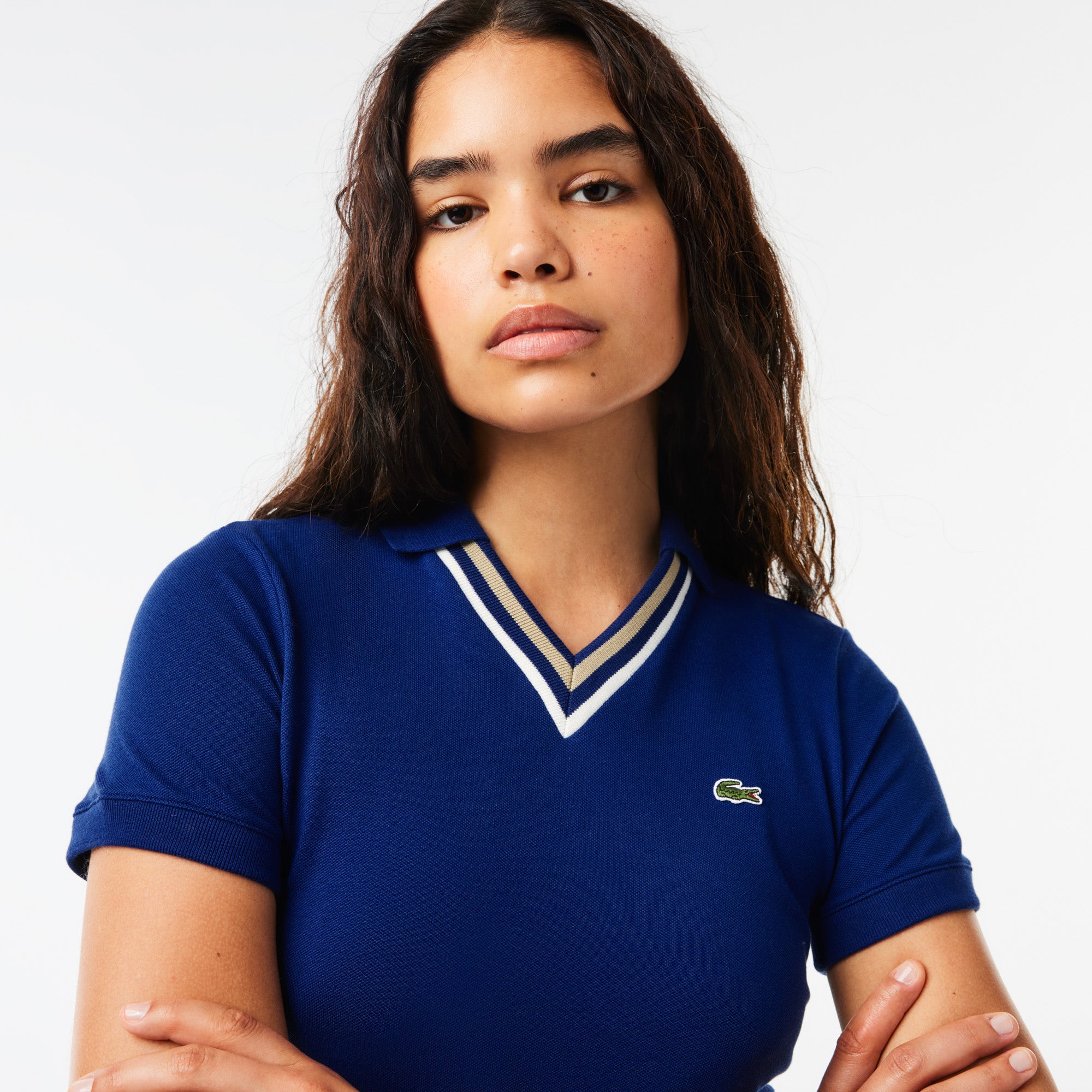 Slim Fit V Neck Stretch Pique Polo Shirt