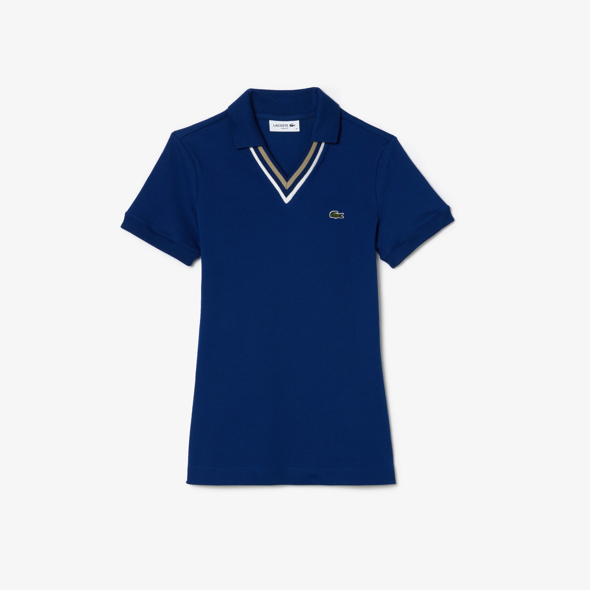 Slim Fit V Neck Stretch Pique Polo Shirt
