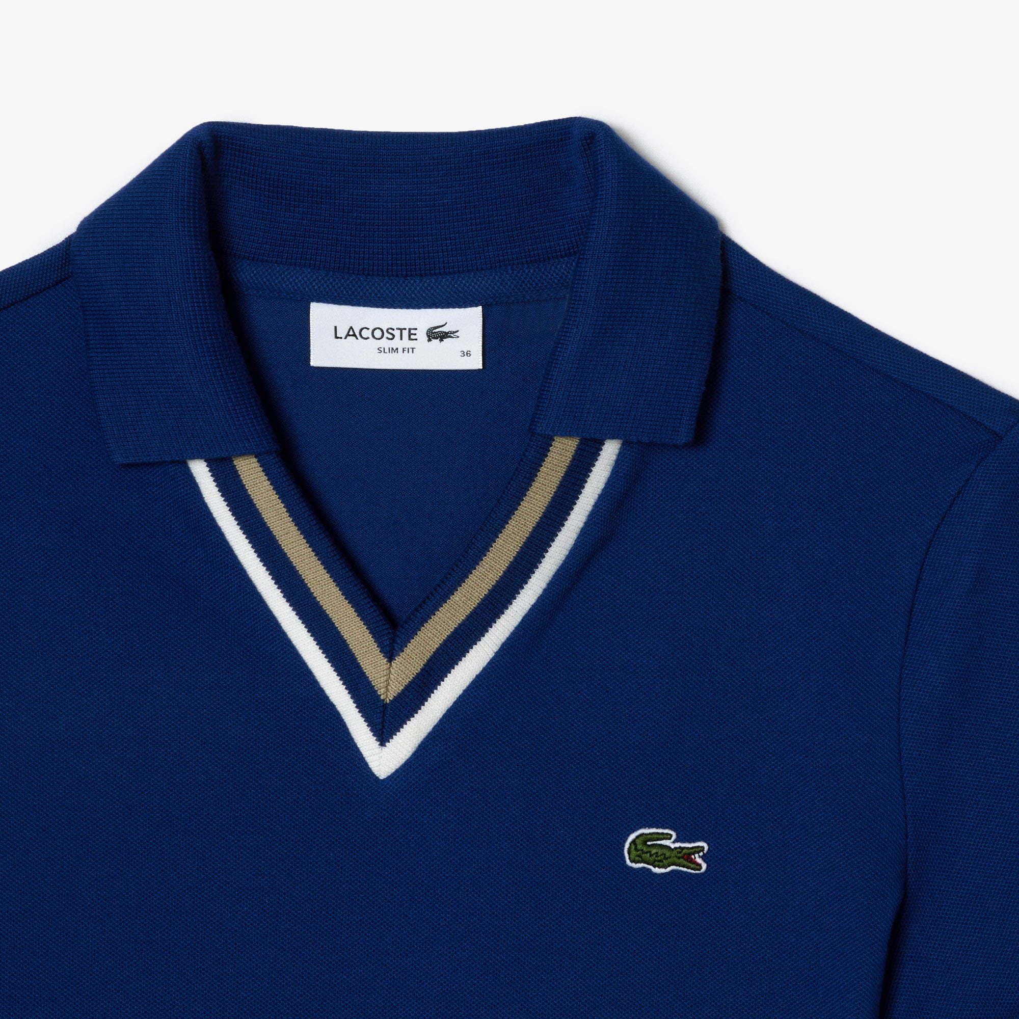 Slim Fit V Neck Stretch Pique Polo Shirt