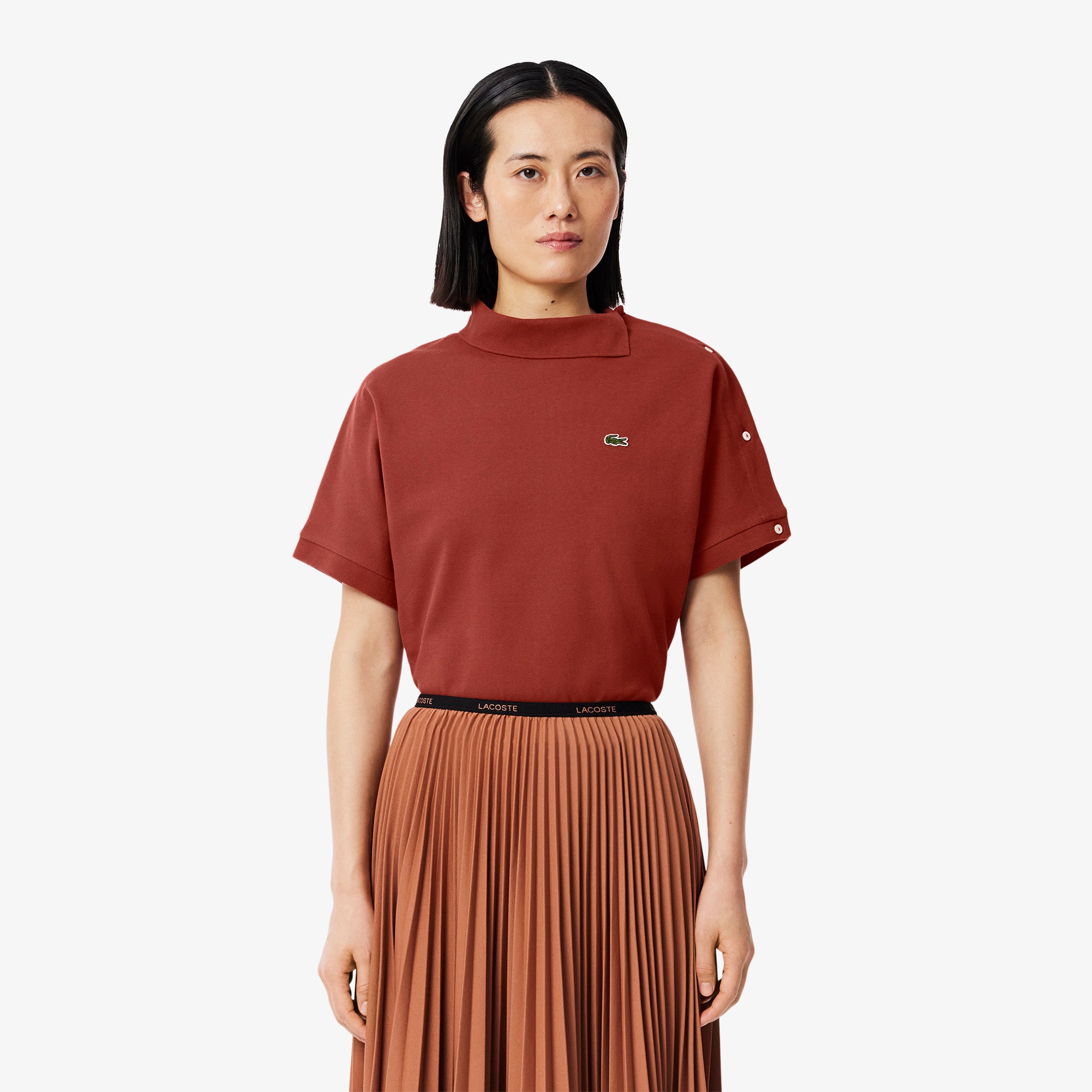 Asymmetric Draped Pique Polo Shirt